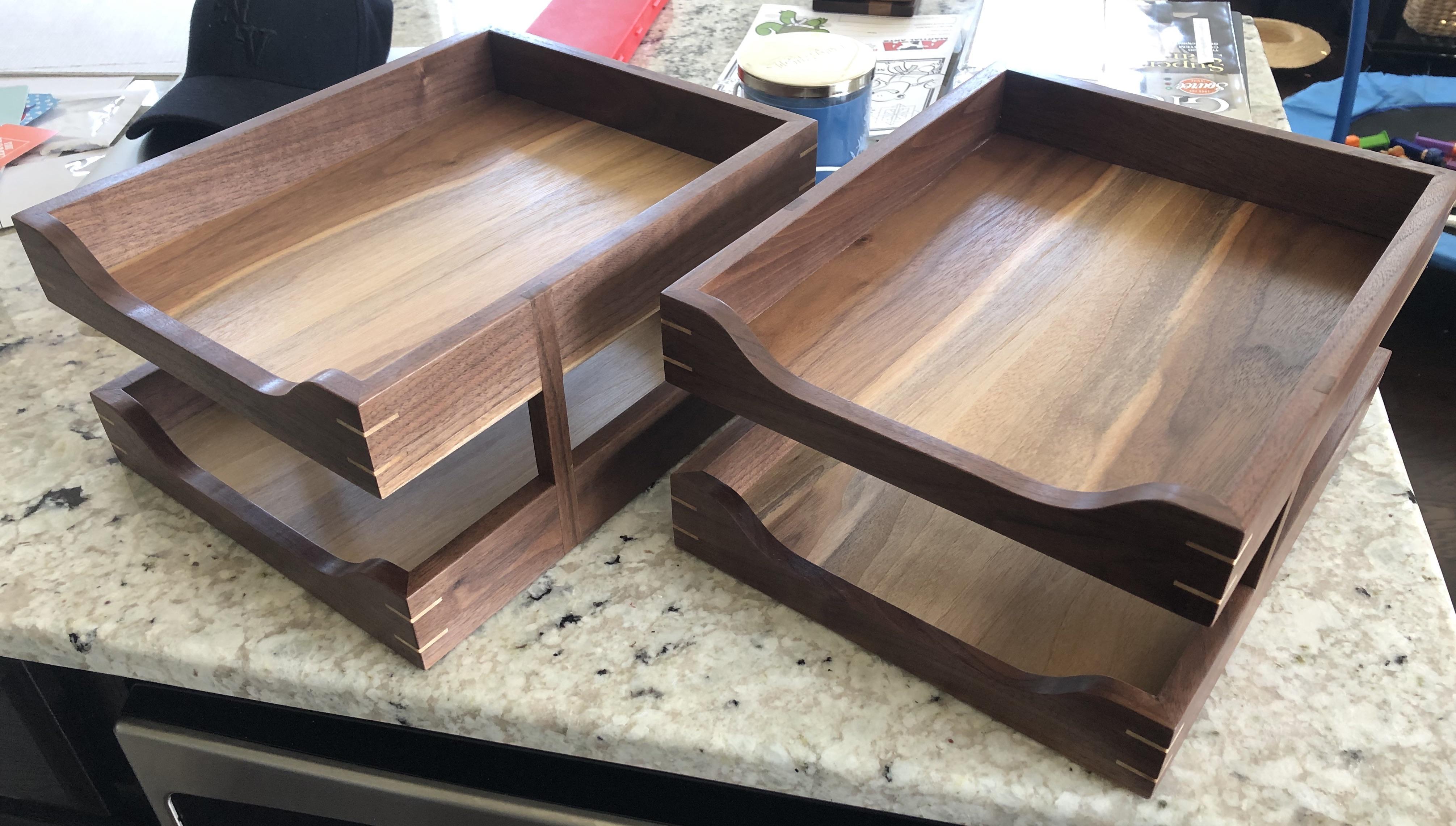 Walnut paper trays I made for my office, whenever I’m allowed to return to work... r/woodworking