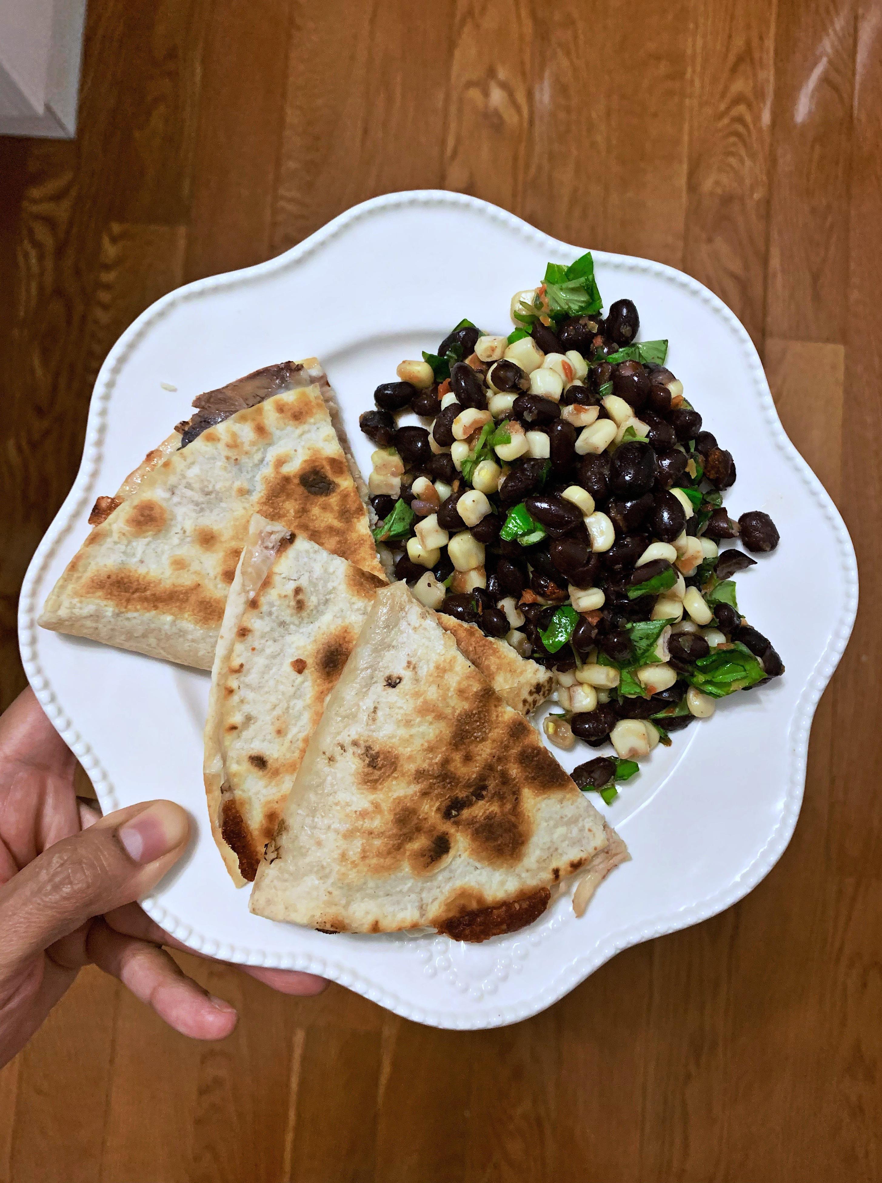Chicken Quesadilla with Corn and Bean Salad r/15minutefood