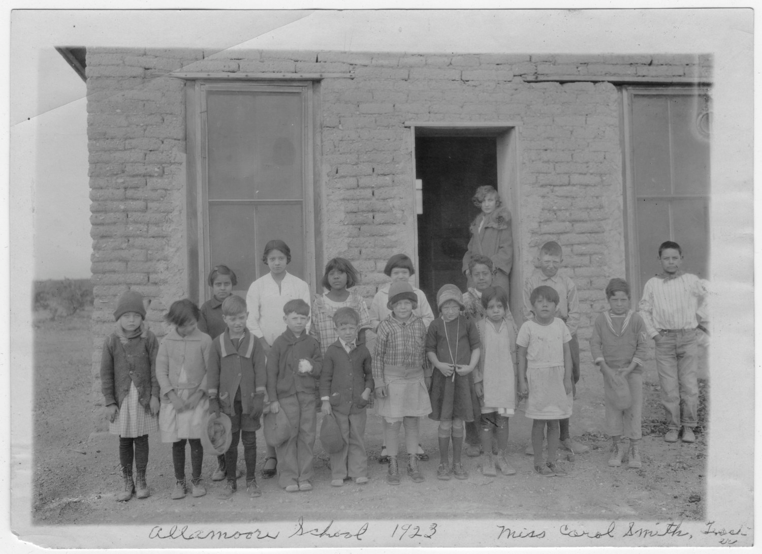Mrs.Carol Smith (In the doorway) with her students at the Allamoore