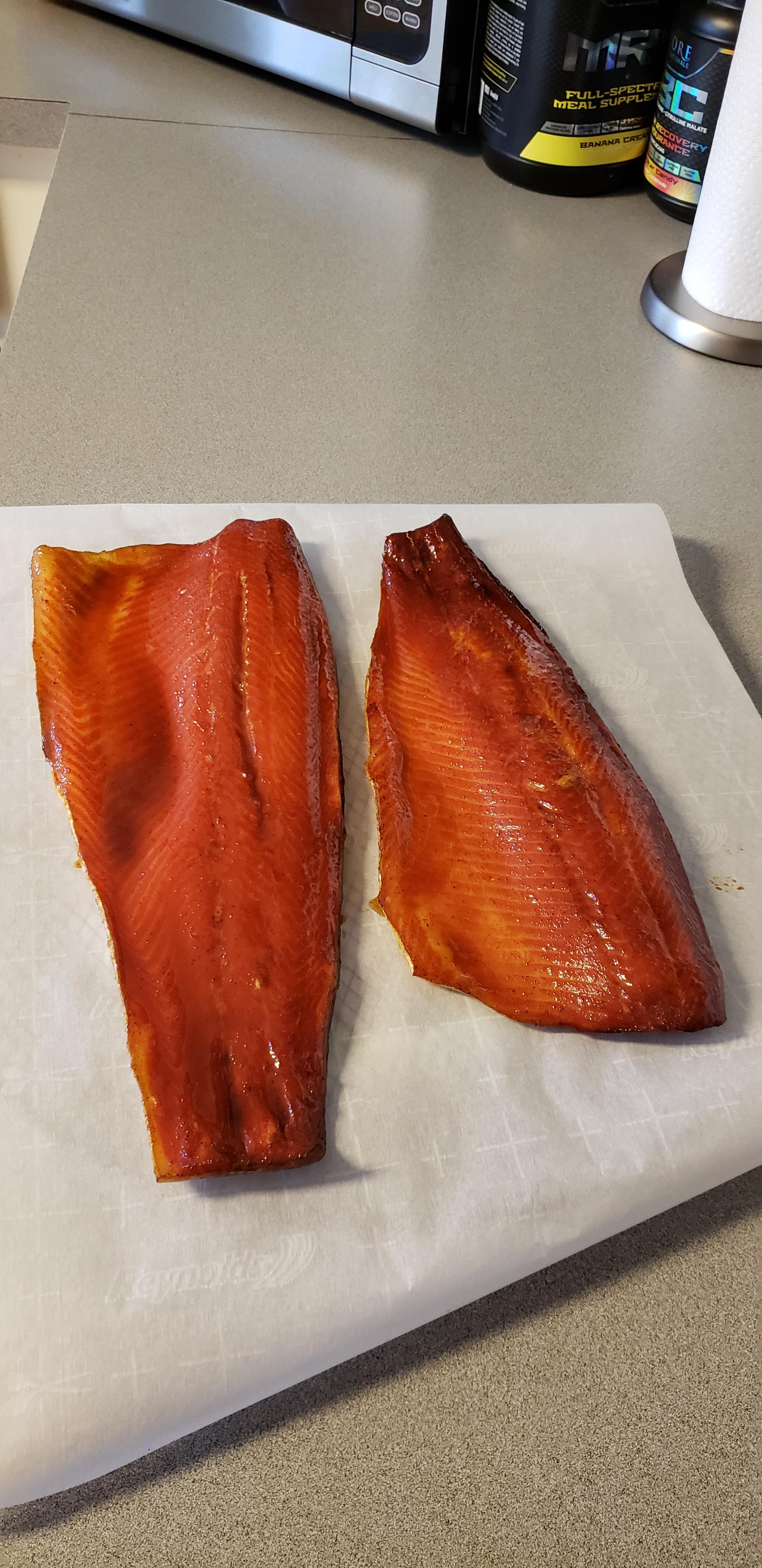 Smoked some salmon candy today over some pecan r/smoking