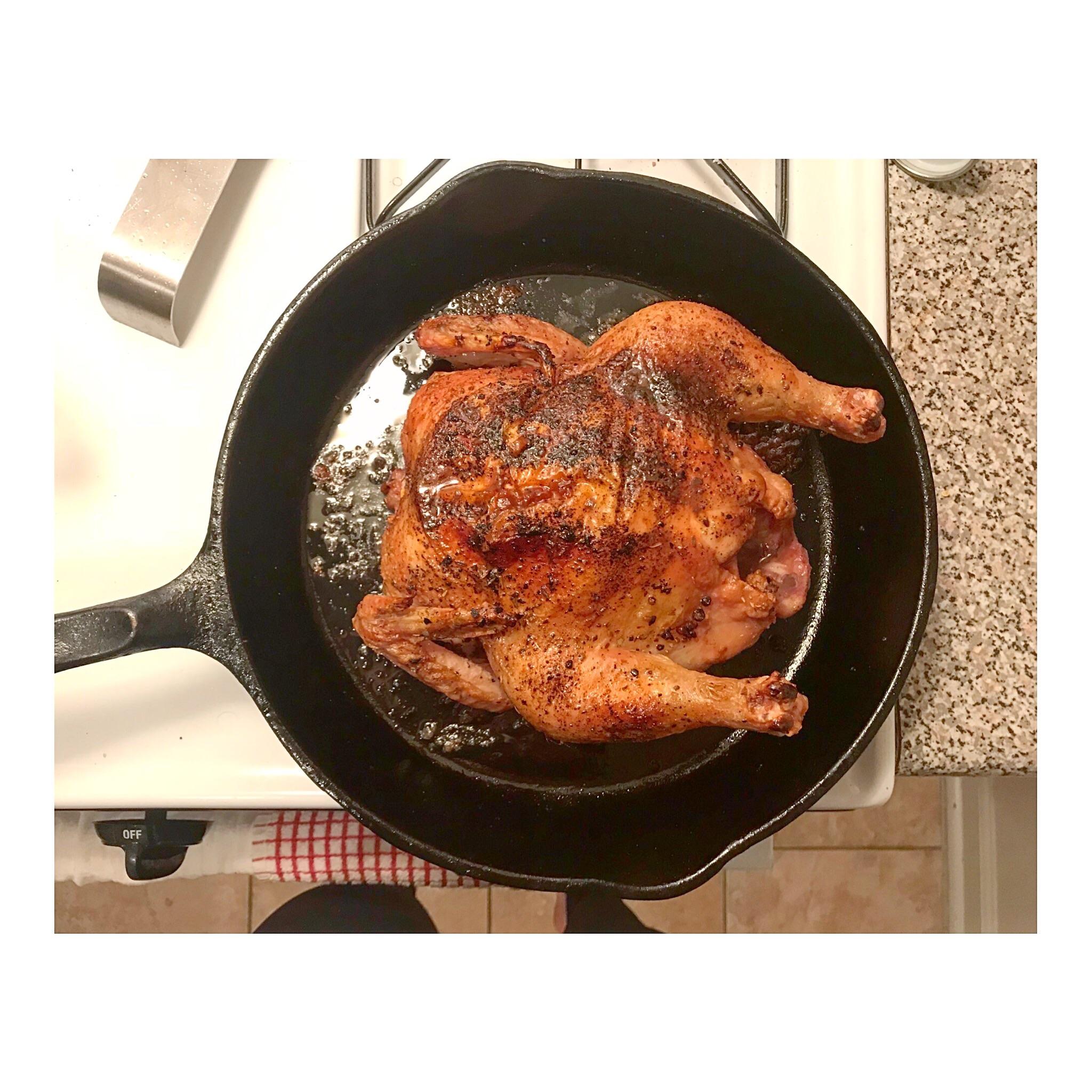 Cast iron roast chicken — riff of the bon appetit recipe. So good, so