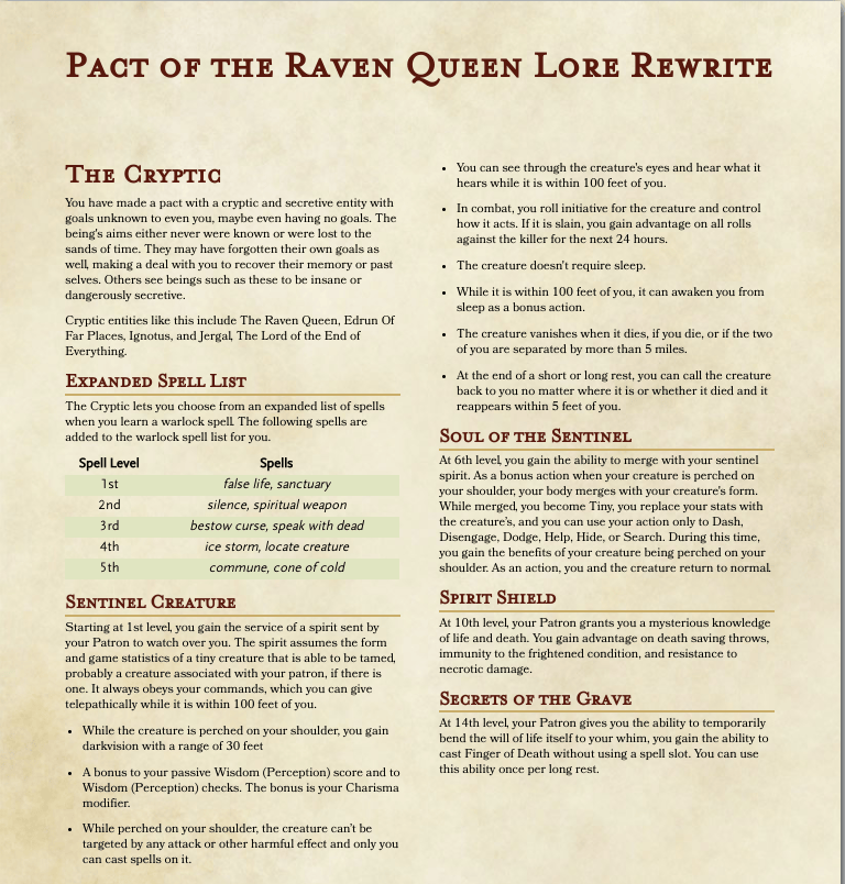 The Cryptic a Pact of the Raven Queen Rewrite to