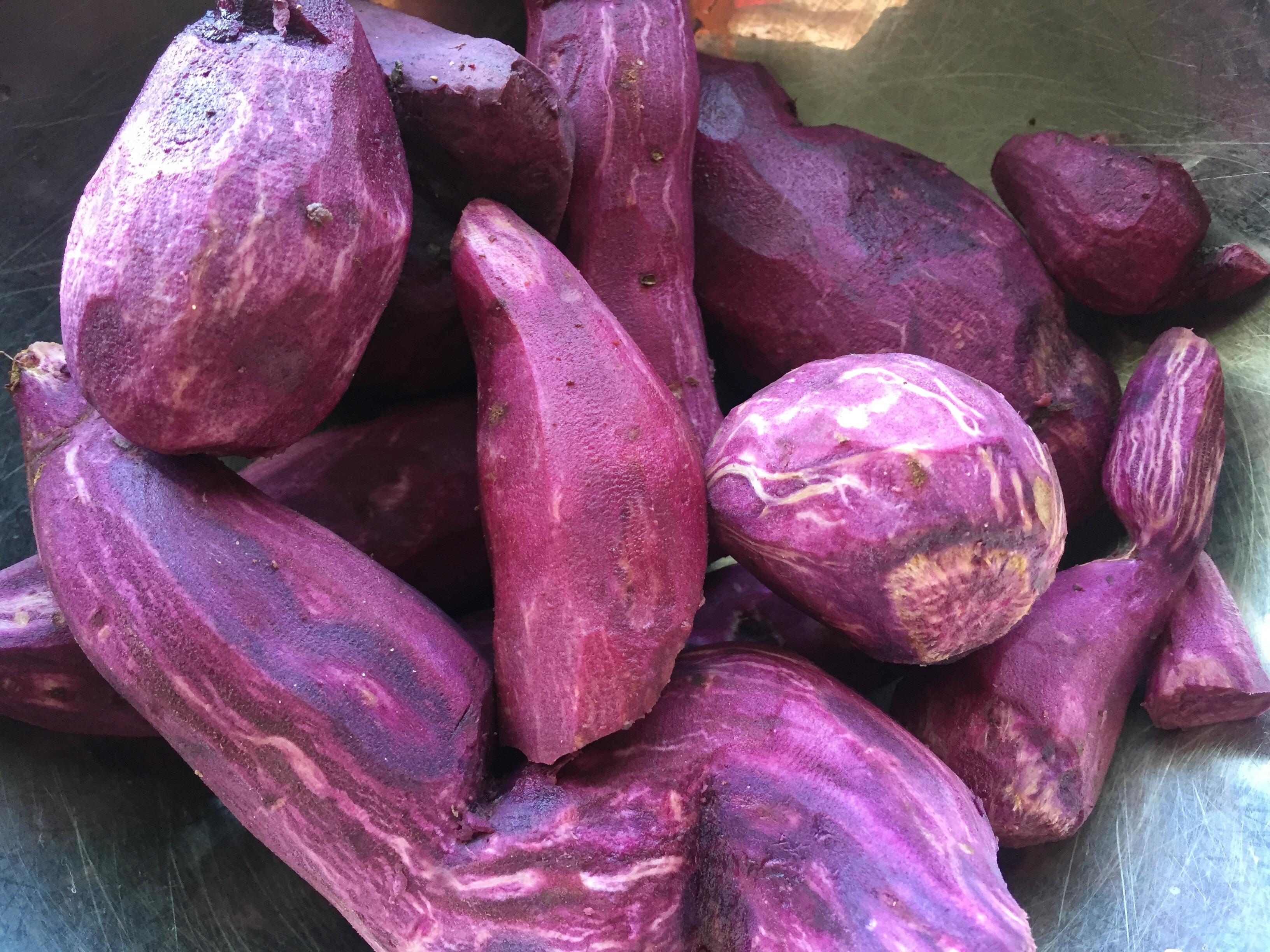 Purple Sweet Potatoes from our garden. I bought 3 tiny plants about a