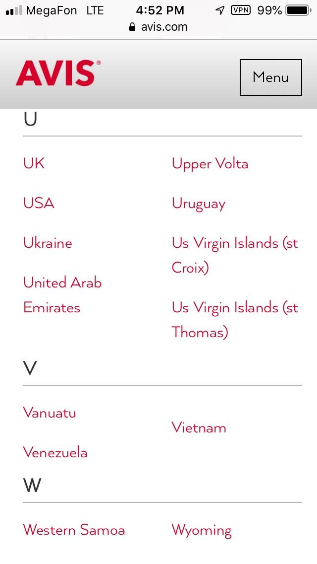 Avis Car Rental Considers Wyoming to be an Independent Nation r