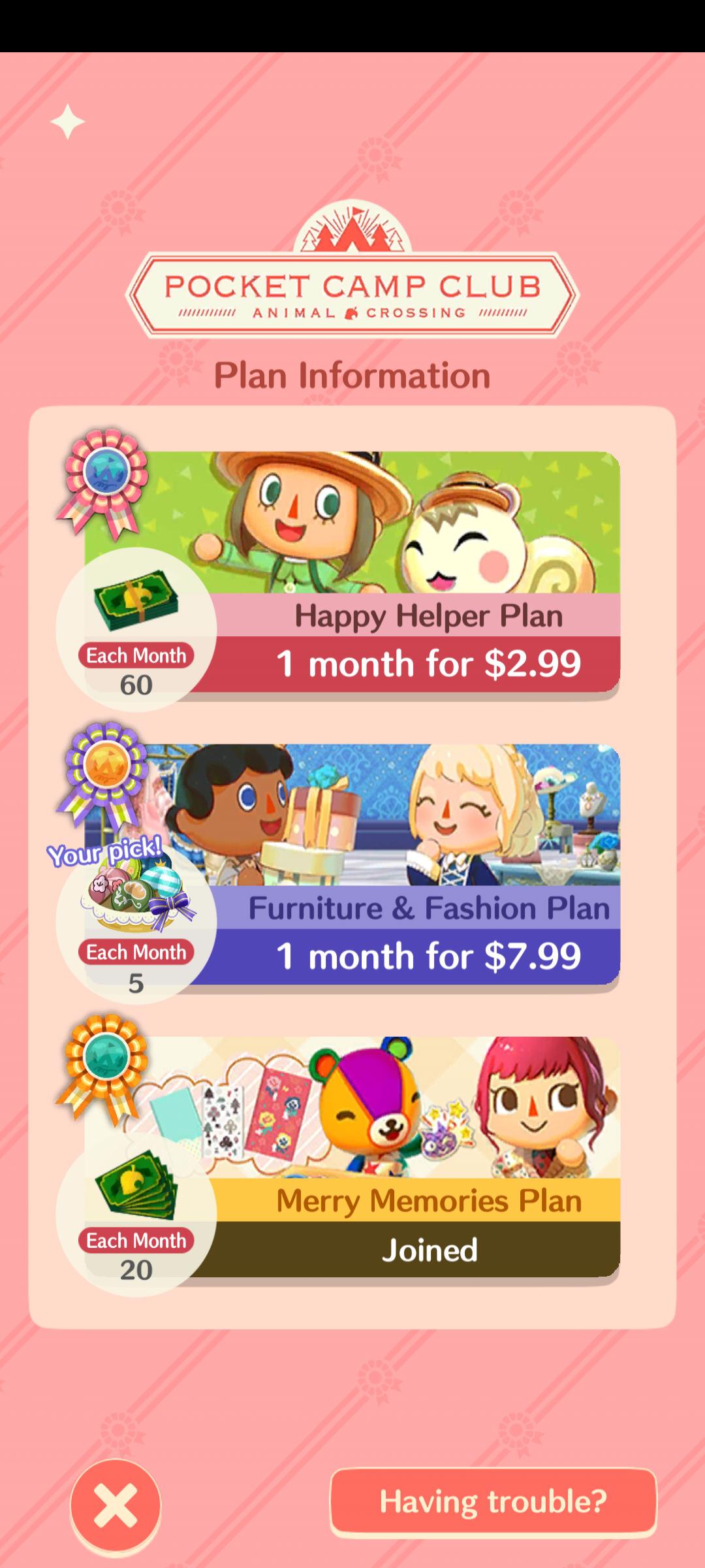 What plan do you if any? r/ACPocketCamp