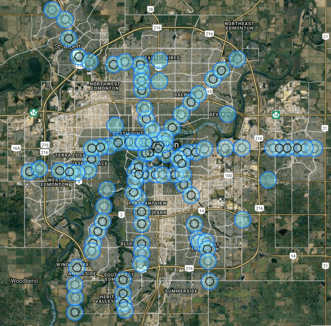 Walkable and Transit Oriented Development Zones around rapid transit corridors in Edmonton r