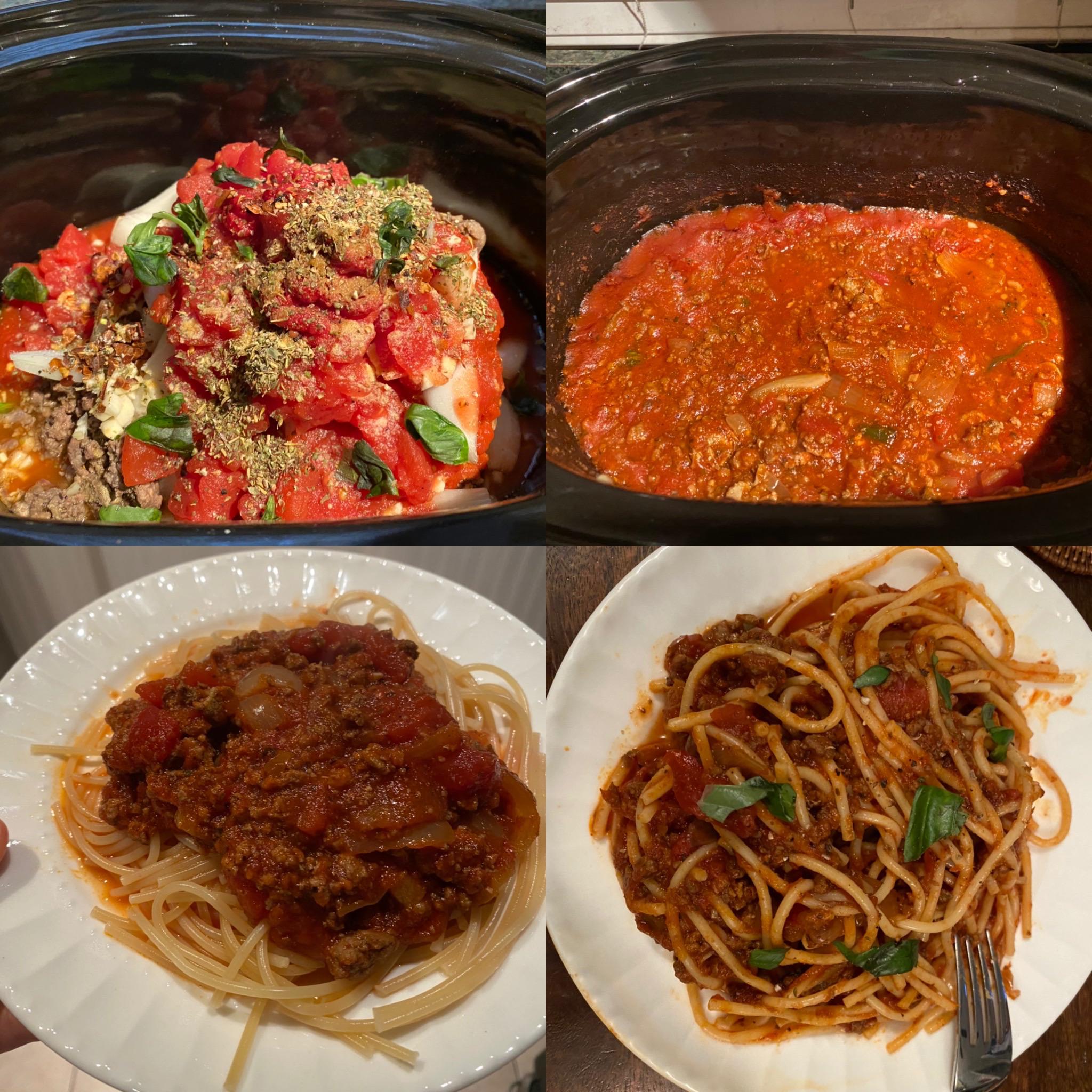 Slow cooked bolognese before during and after. slowcooking
