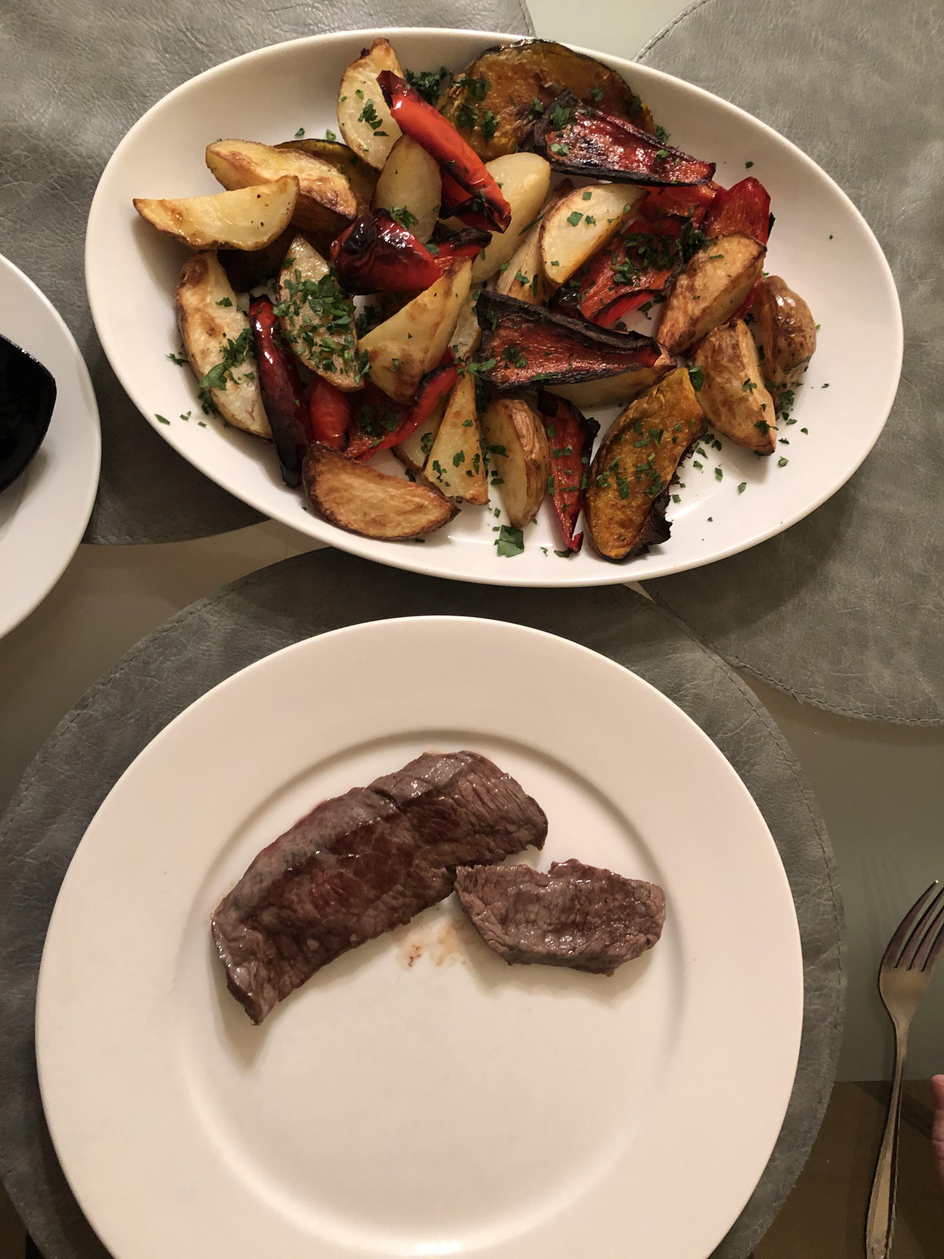 Roasted Vegetables and Flank Steak r/tonightsdinner