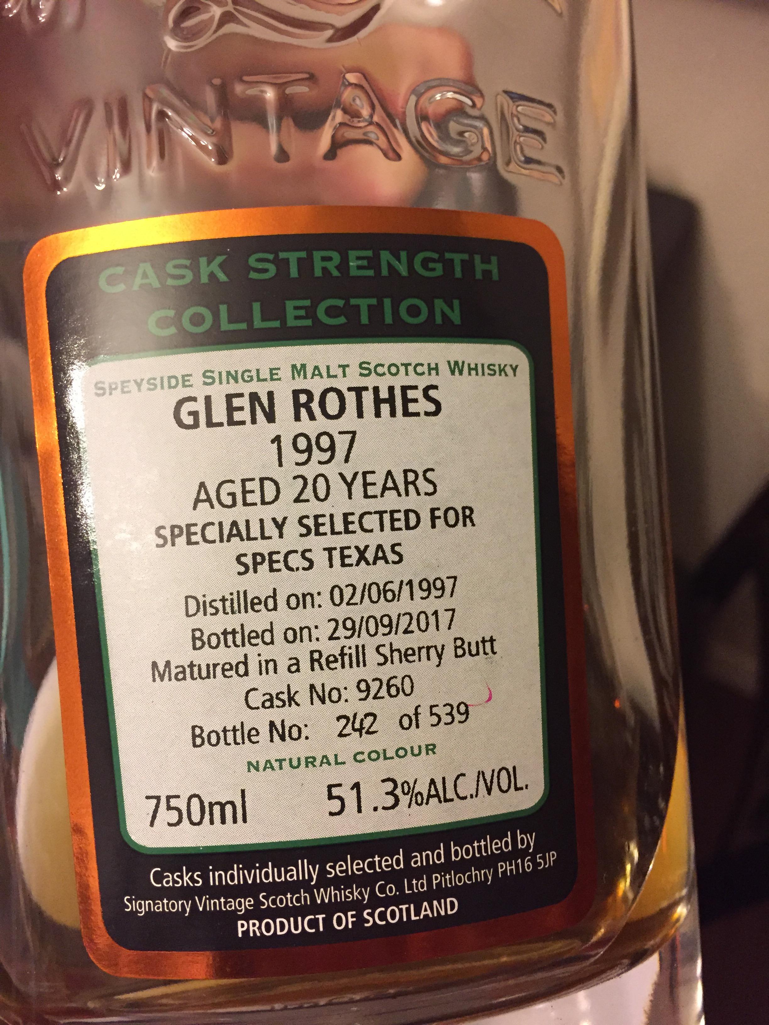 Review 1022 The Glenrothes 20yr Signatory Vintage 1997, Spec's