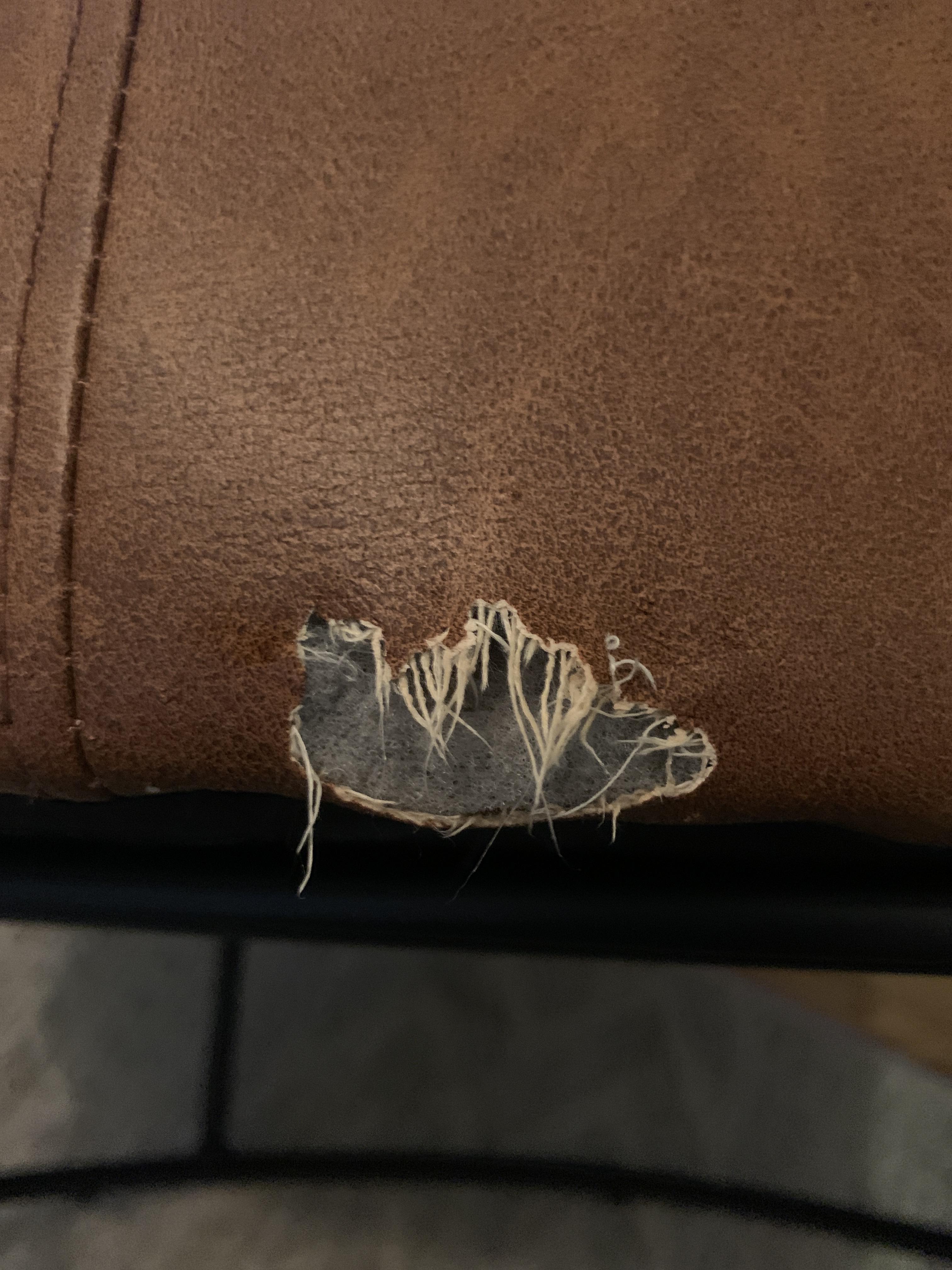 Dog chewed into a leather ottoman. About 1.5 inch hole. How can I