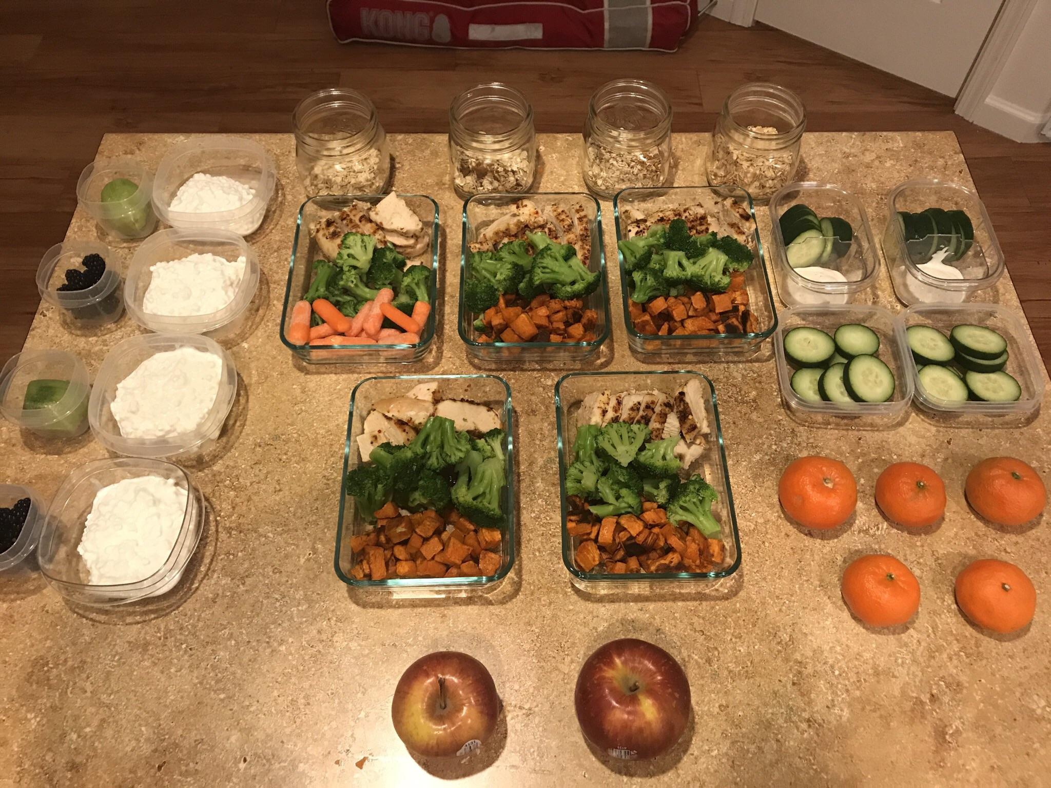 1200 calorie weekly meal prep complete. Down 24lbs, only 6 more till I