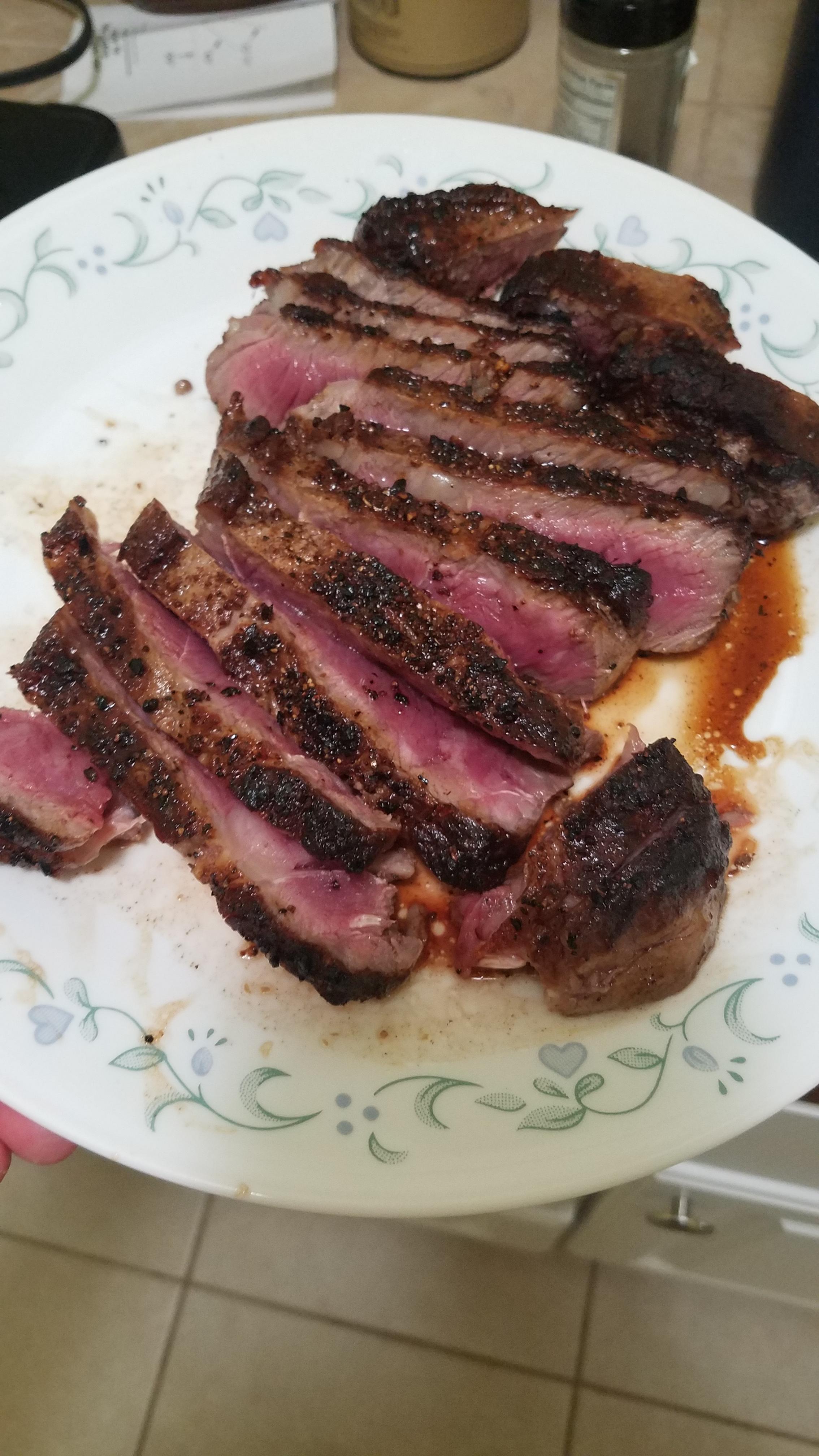 Good ol' butter n salt in a pan. Montreal steak seasoning! This is beef