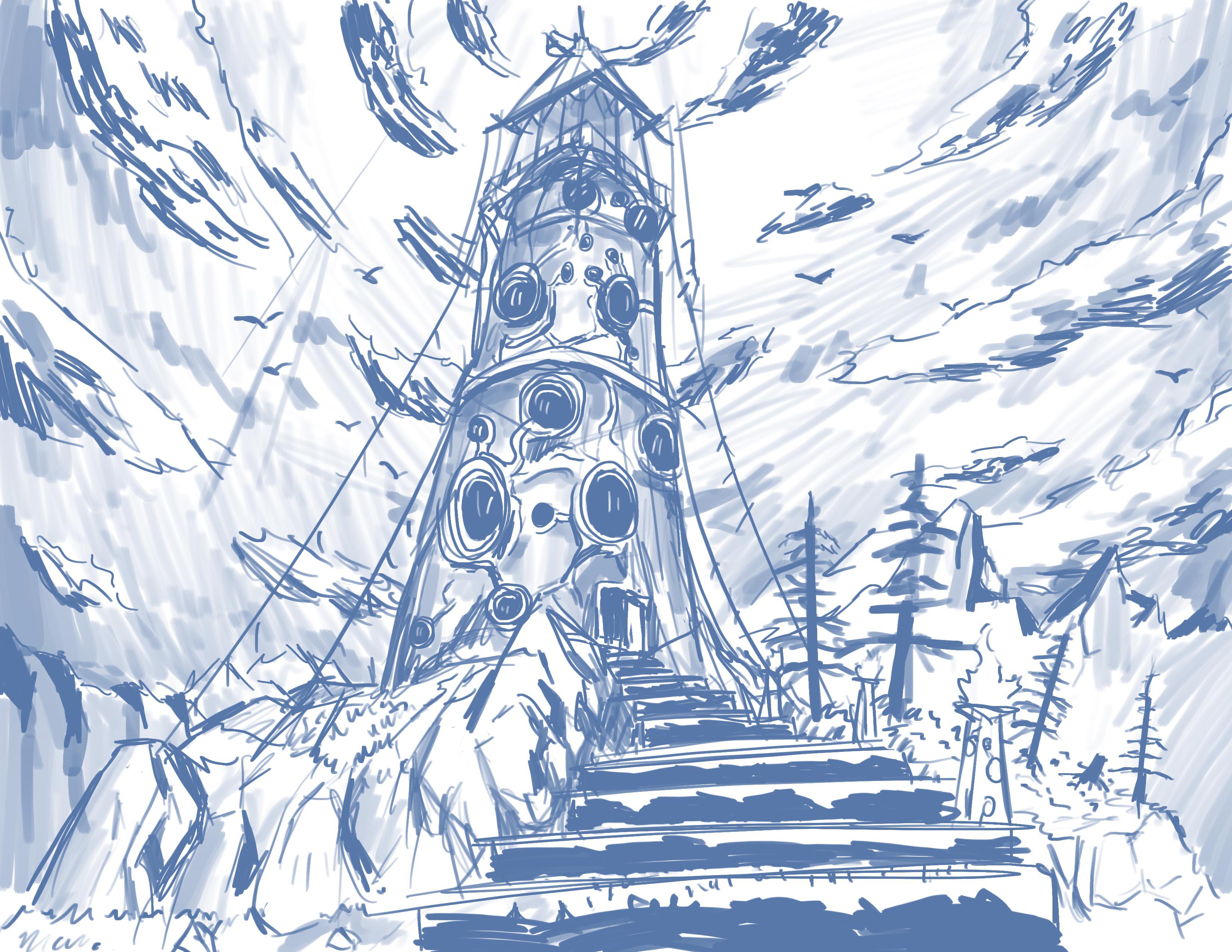 Concept Art A Sheikah Tower Used To Imprisone War Enemies Near A Shore R Breath Of The Wild