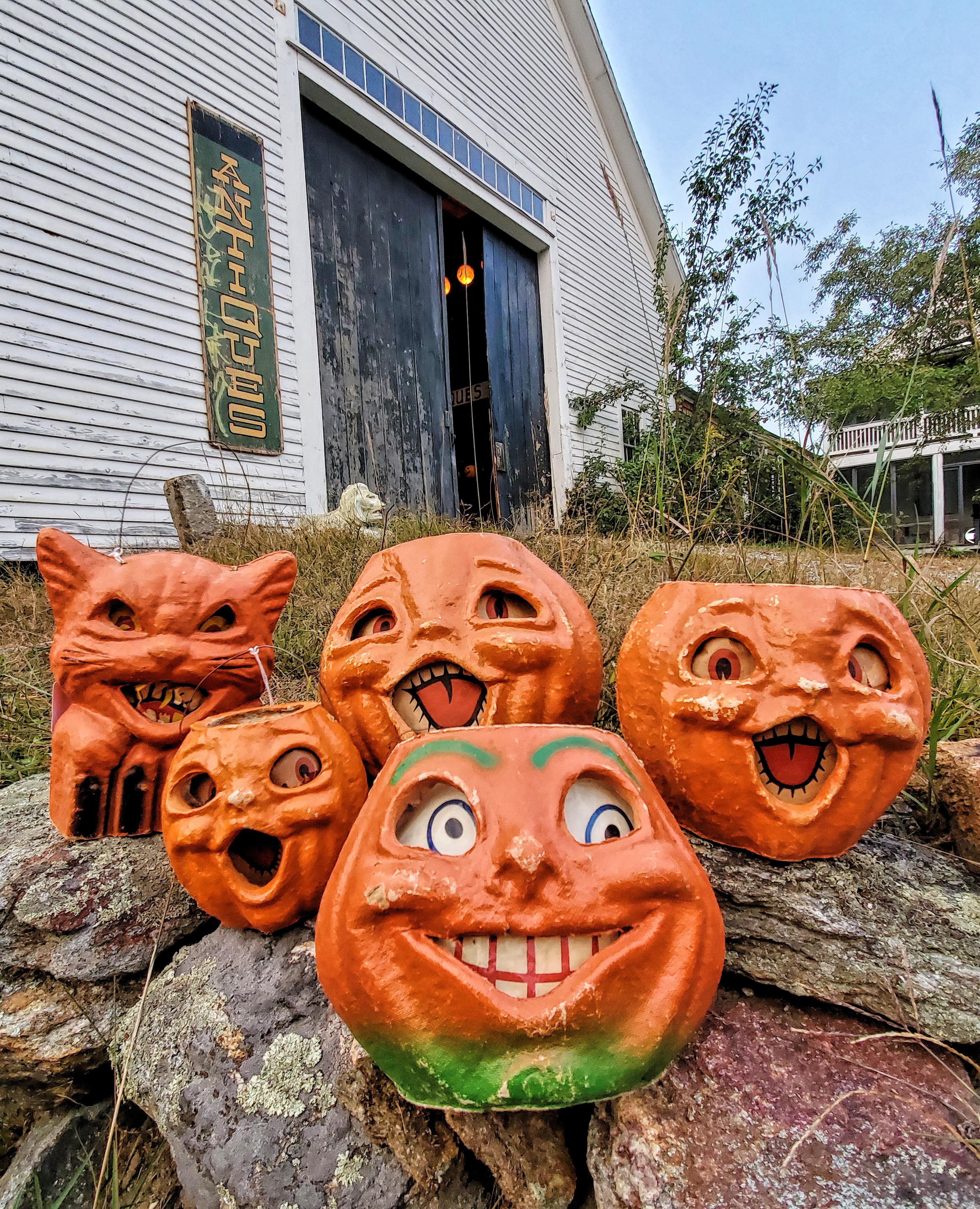 My haul of 1940s papier mache Halloween jackolantern pumpkin candy