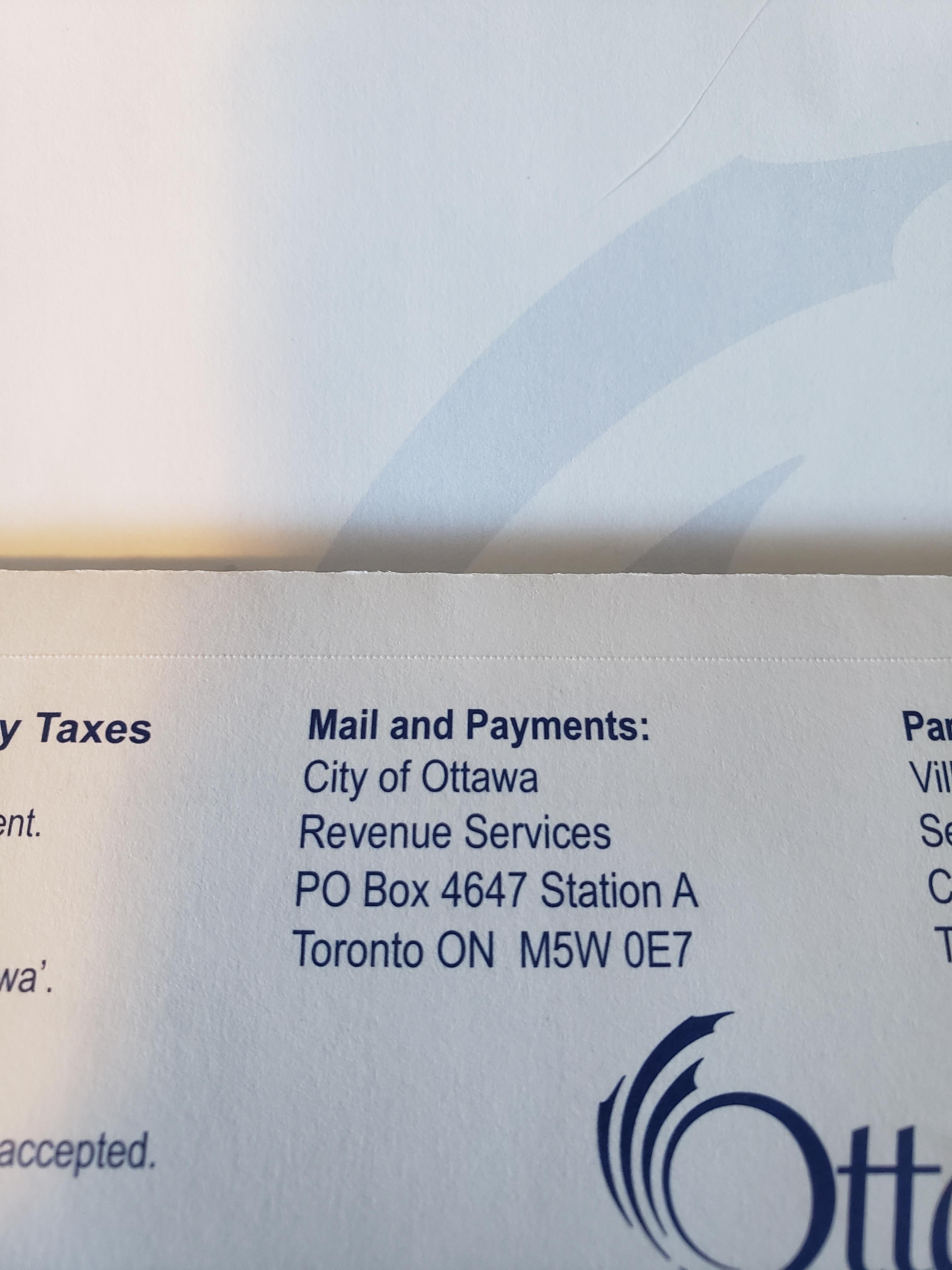 Why do I have to mail my Ottawa property tax payment to Toronto? r/ottawa