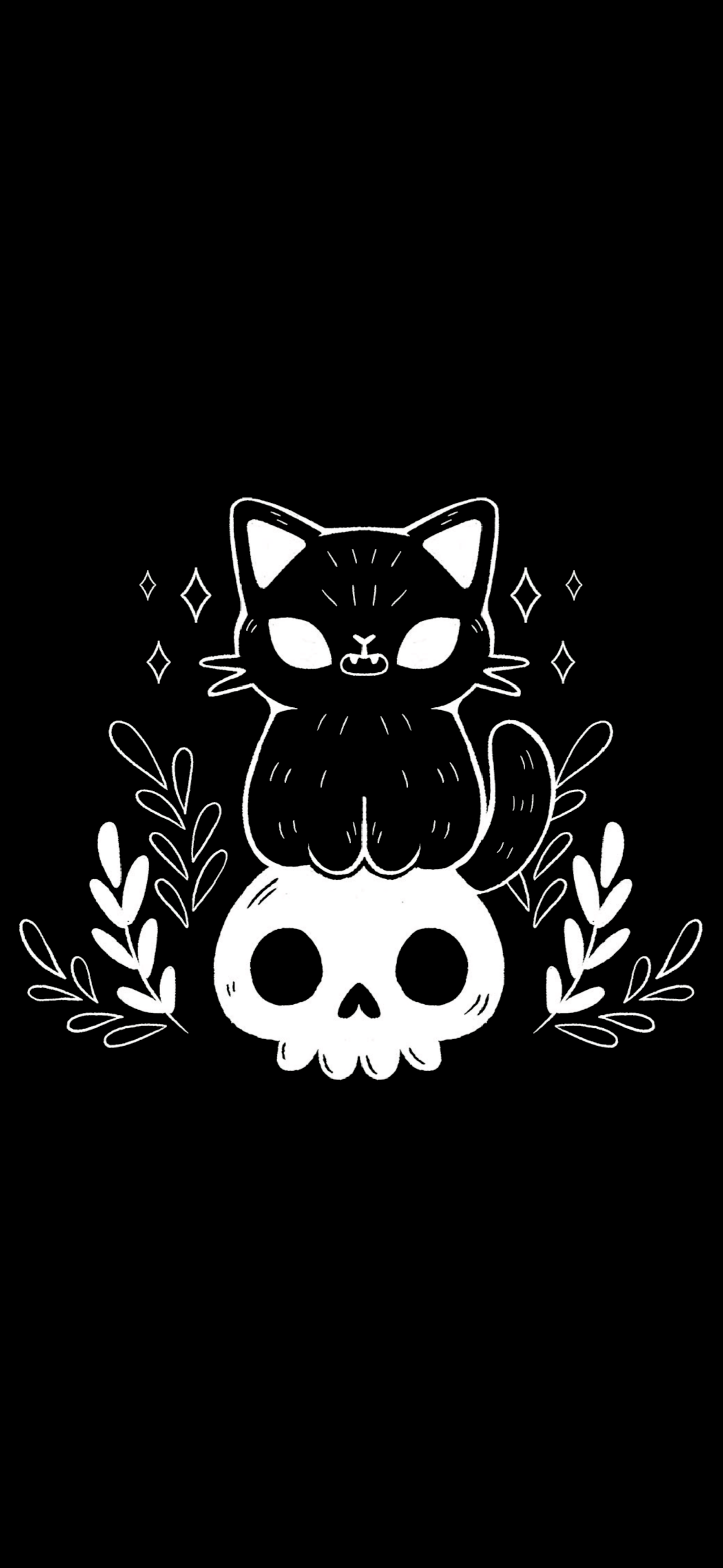 Black Cat on Skull (1440x3120) r/Amoledbackgrounds