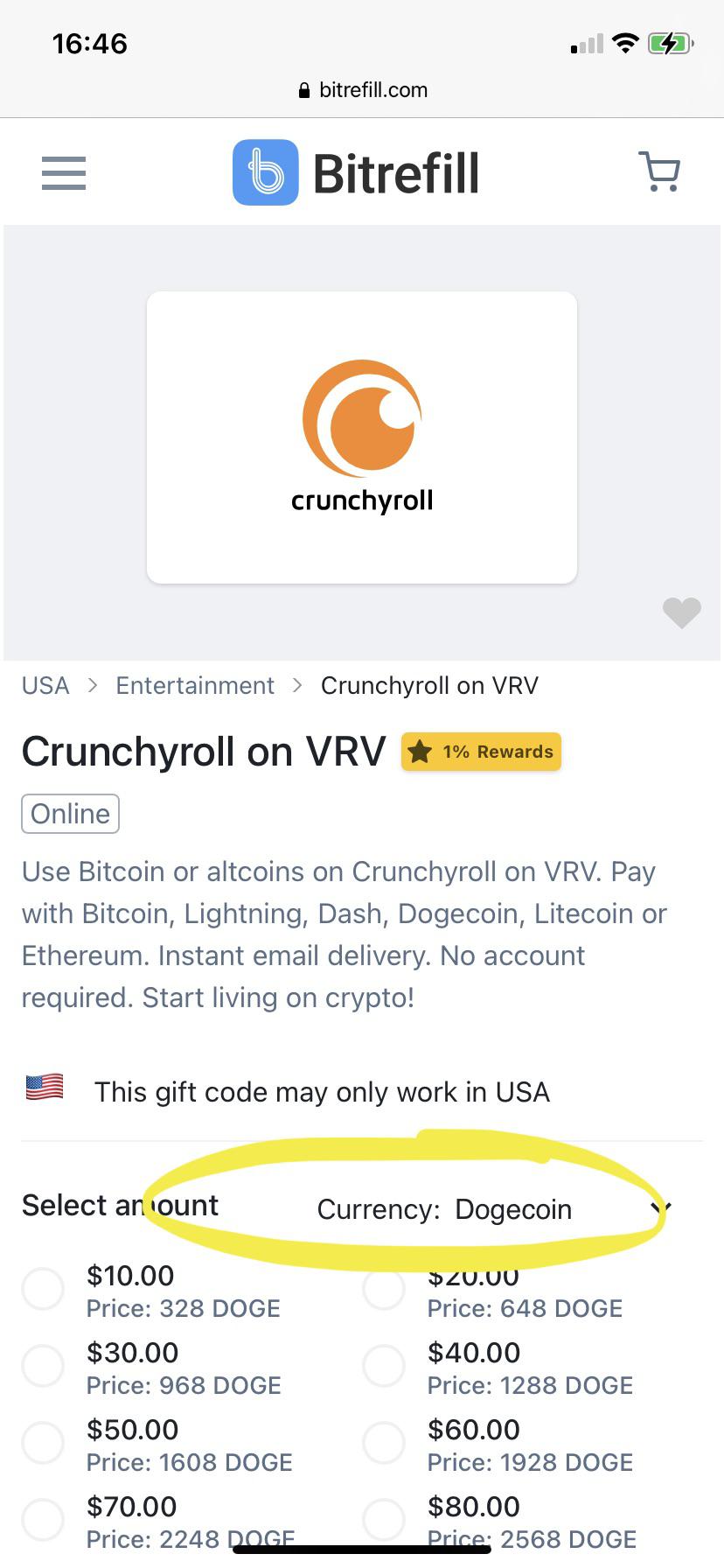 It’s true!! You can now pay for Crunchyroll with DOGE! 🐕🚀🚀🚀 dogecoin