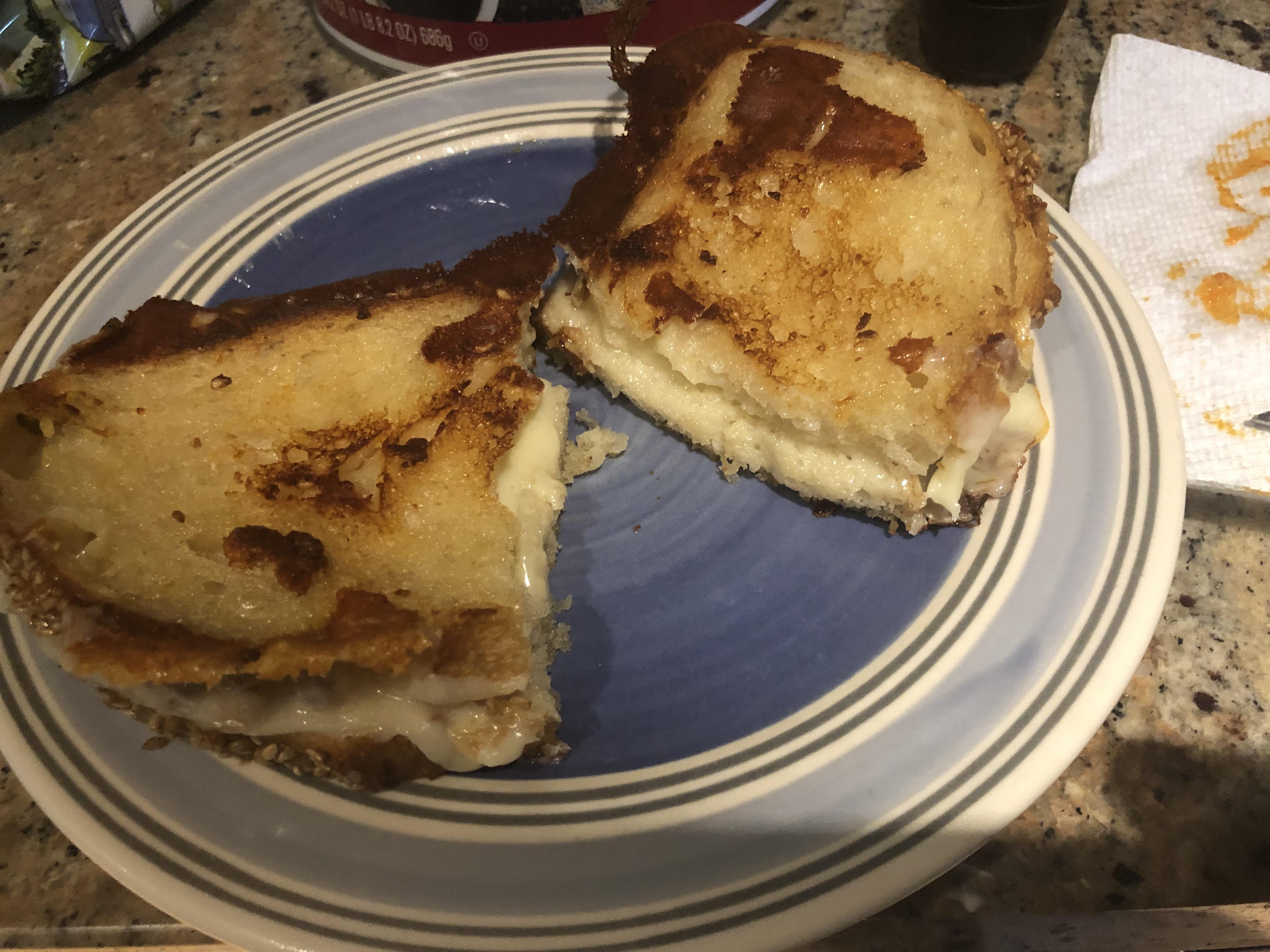 Grilled cheese I made for dinner. Pepper Jack bread and American cheese. r/grilledcheese