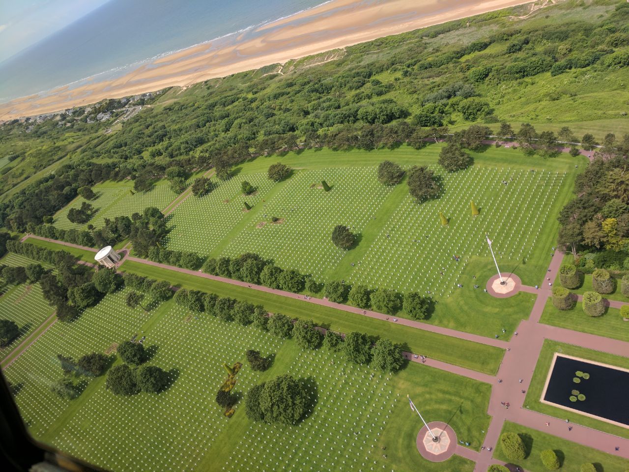 I took this photo during a fly over of the American cemetery in