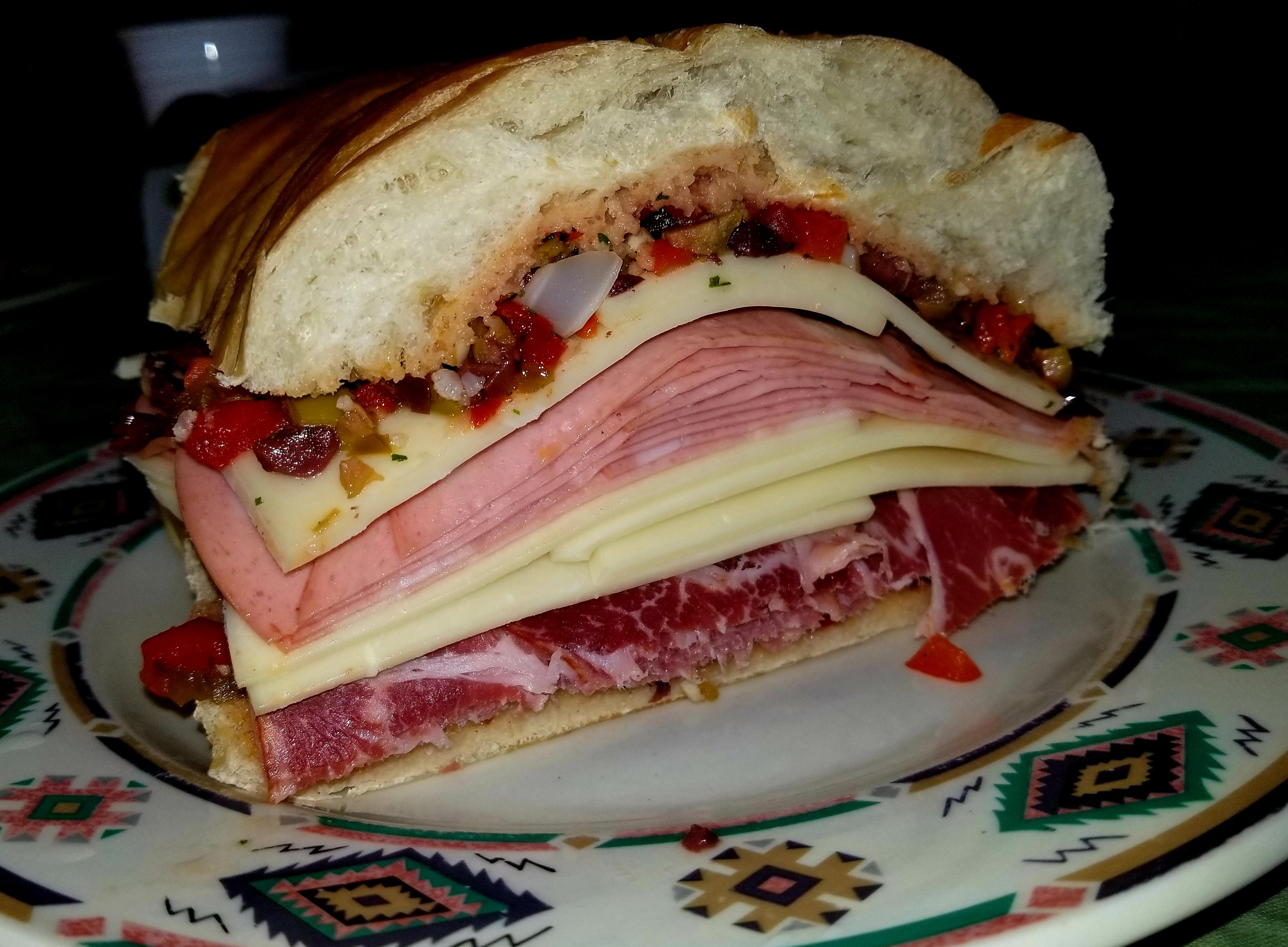 [Homemade] Muffaletta salami, capicola, mortadella, provalone