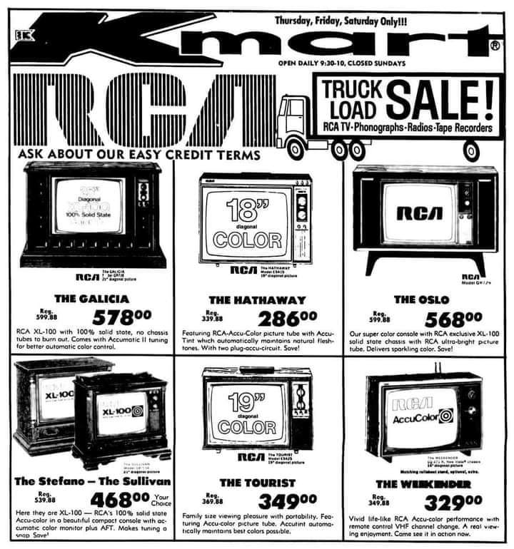 KMart ad for RCA TVs (1972) r/vintageads