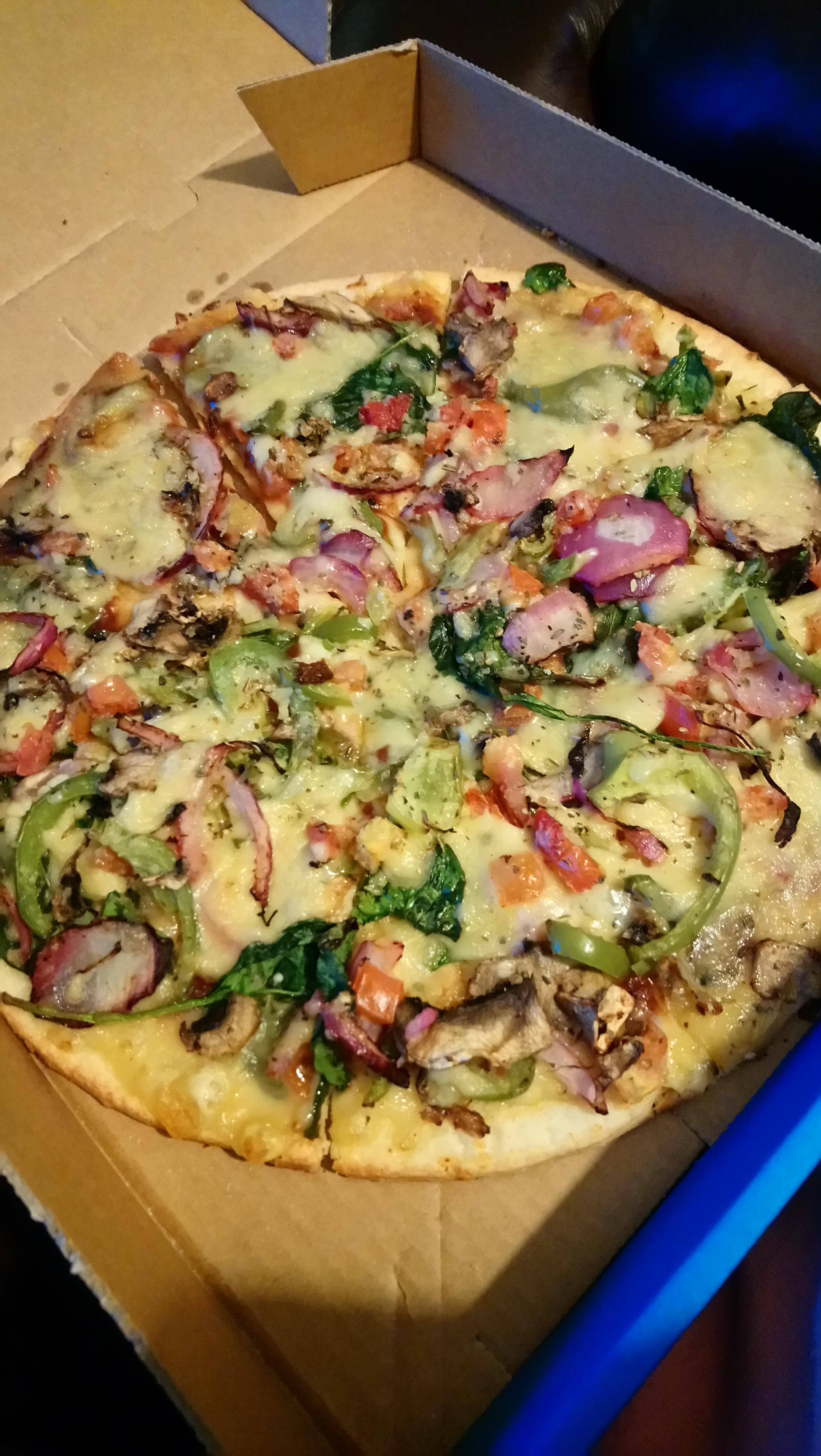 Vegerama from Dominos with bbq base, vegan cheese and gluten free crust