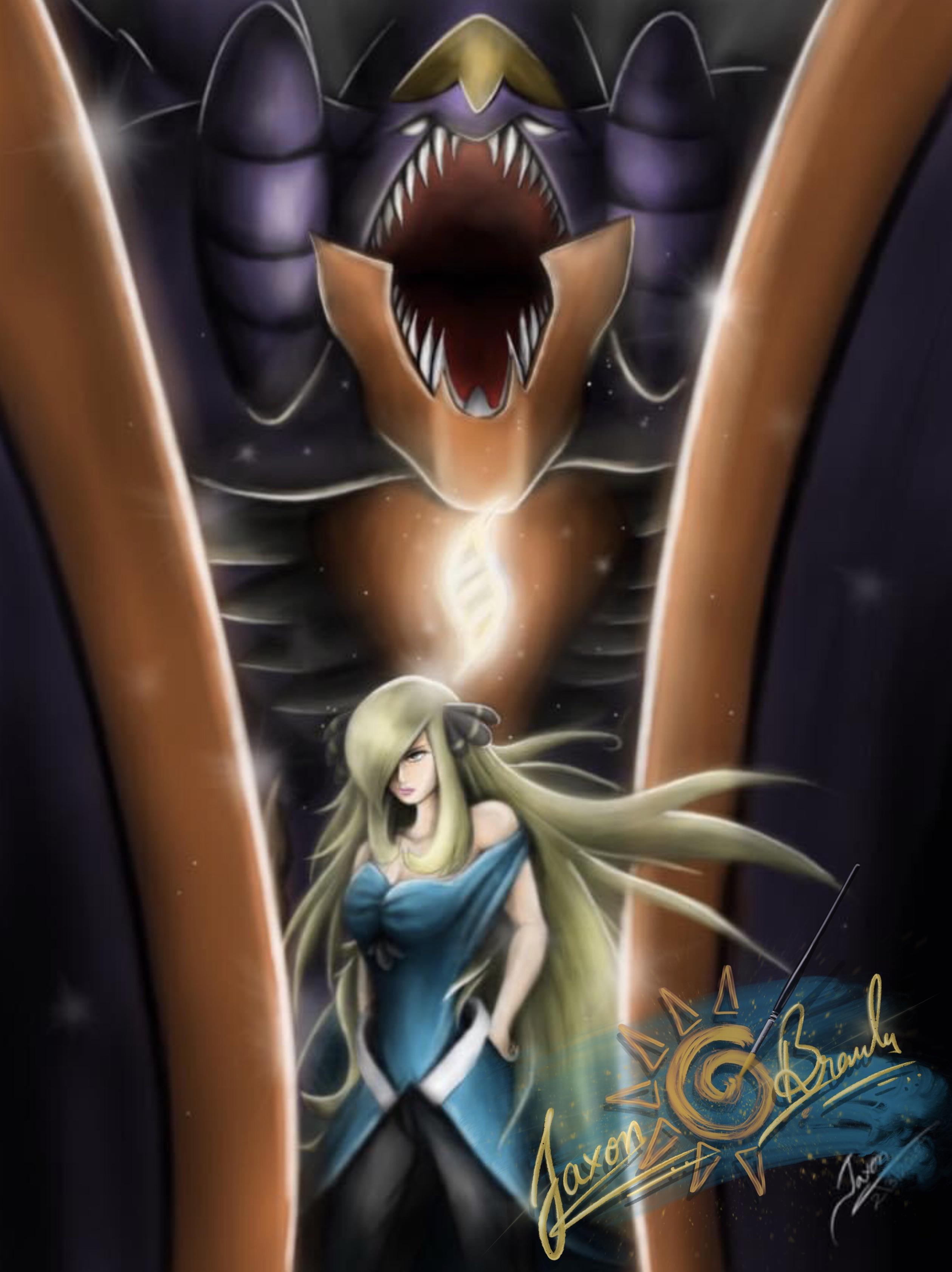 My old art of Champion Cynthia the best and her mega Garchomp, hope she