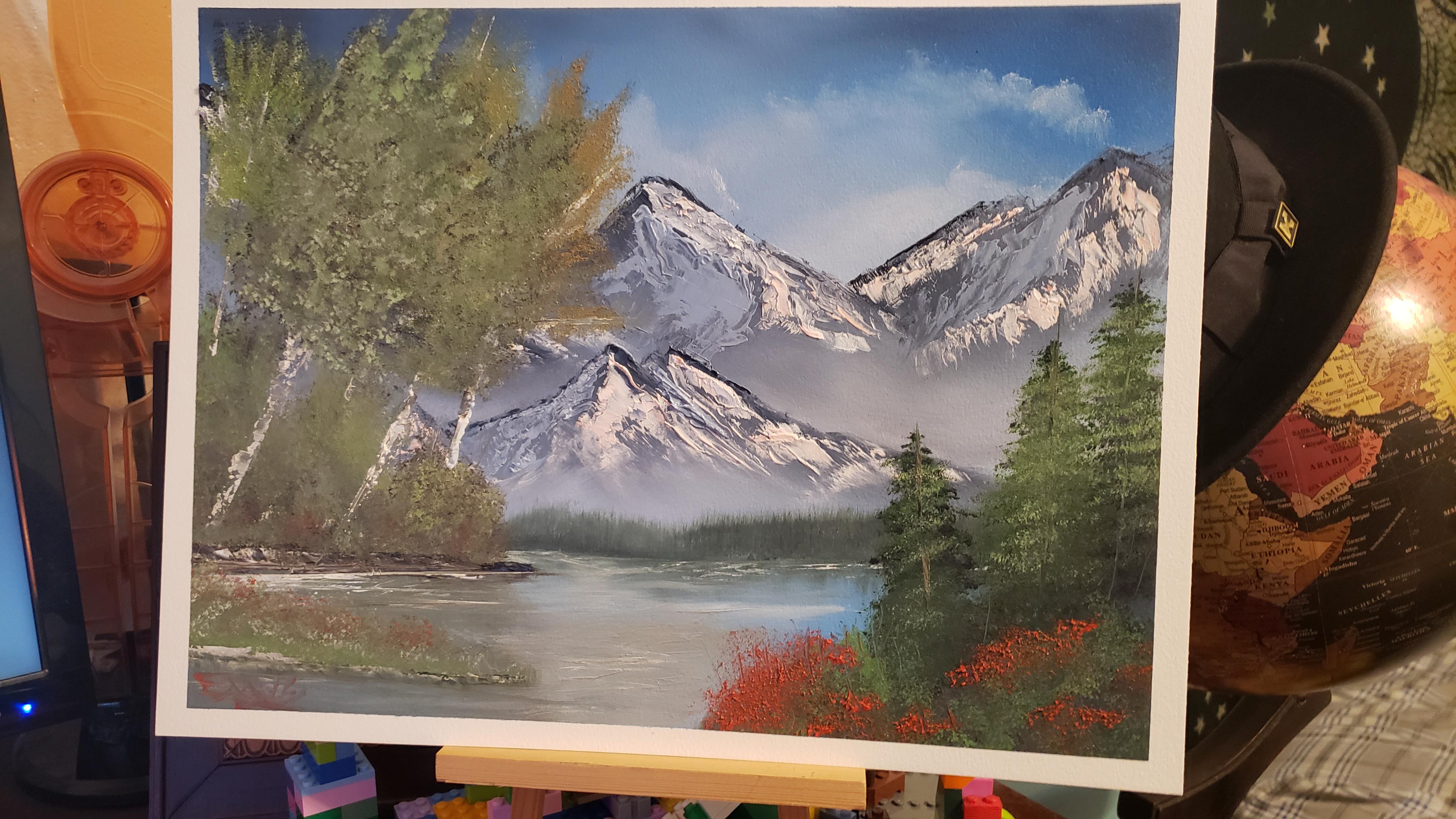 Second time ever attempting oil painting, bought a Bob Ross starter kit