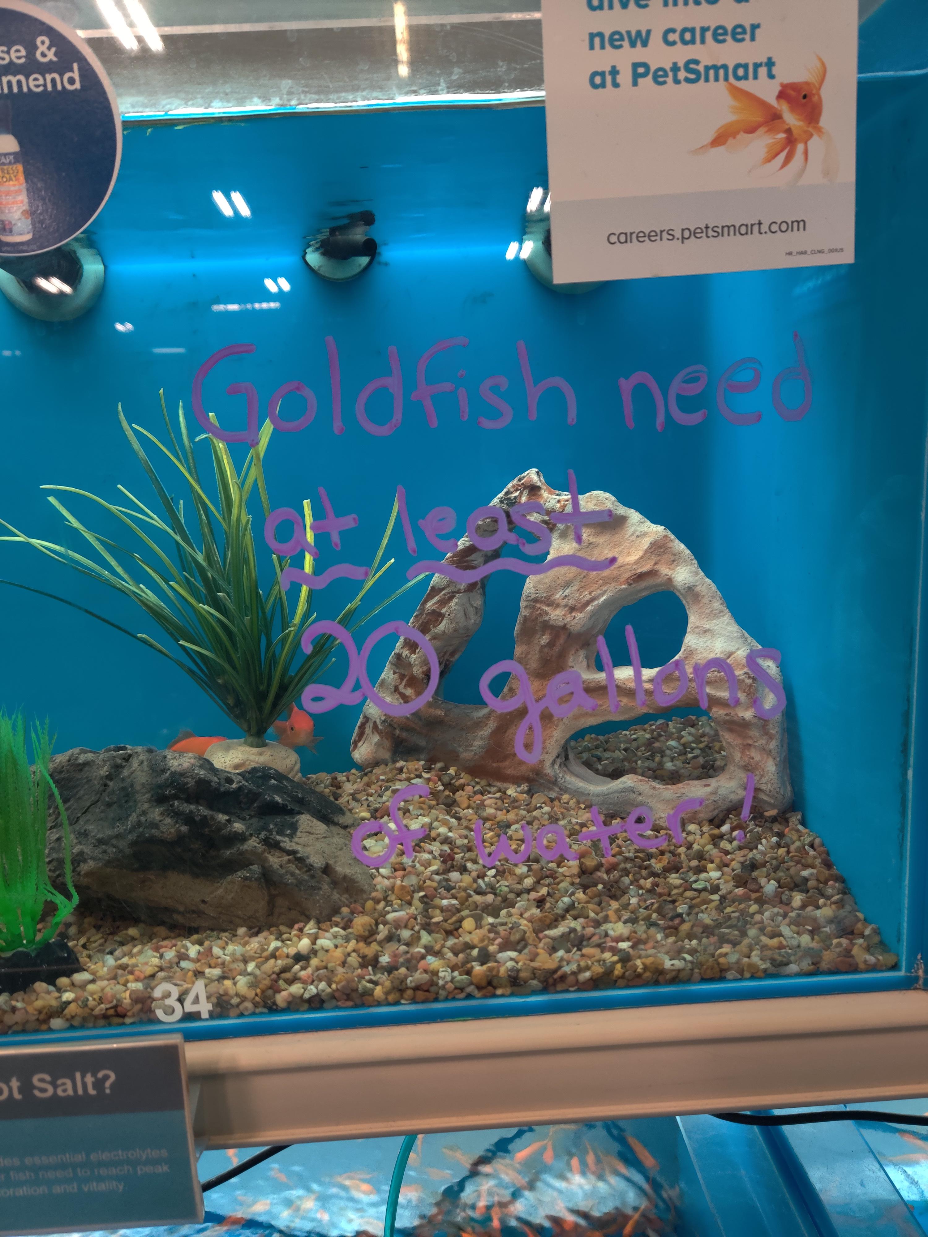 My PetSmart has signs like this all over the tanks now, including a