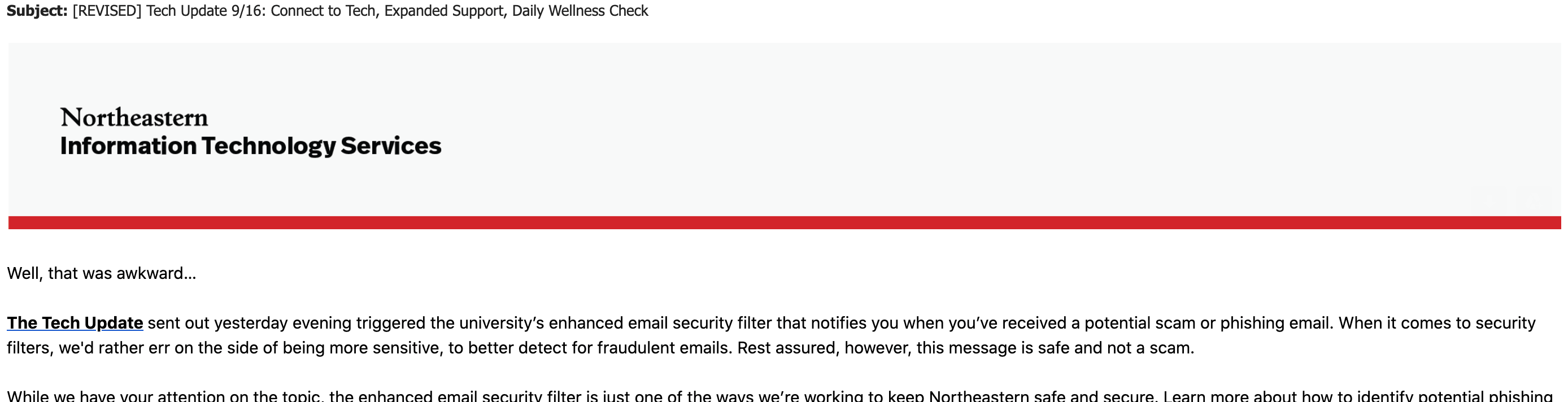 [Update] Northeastern mail automatically flags an email from