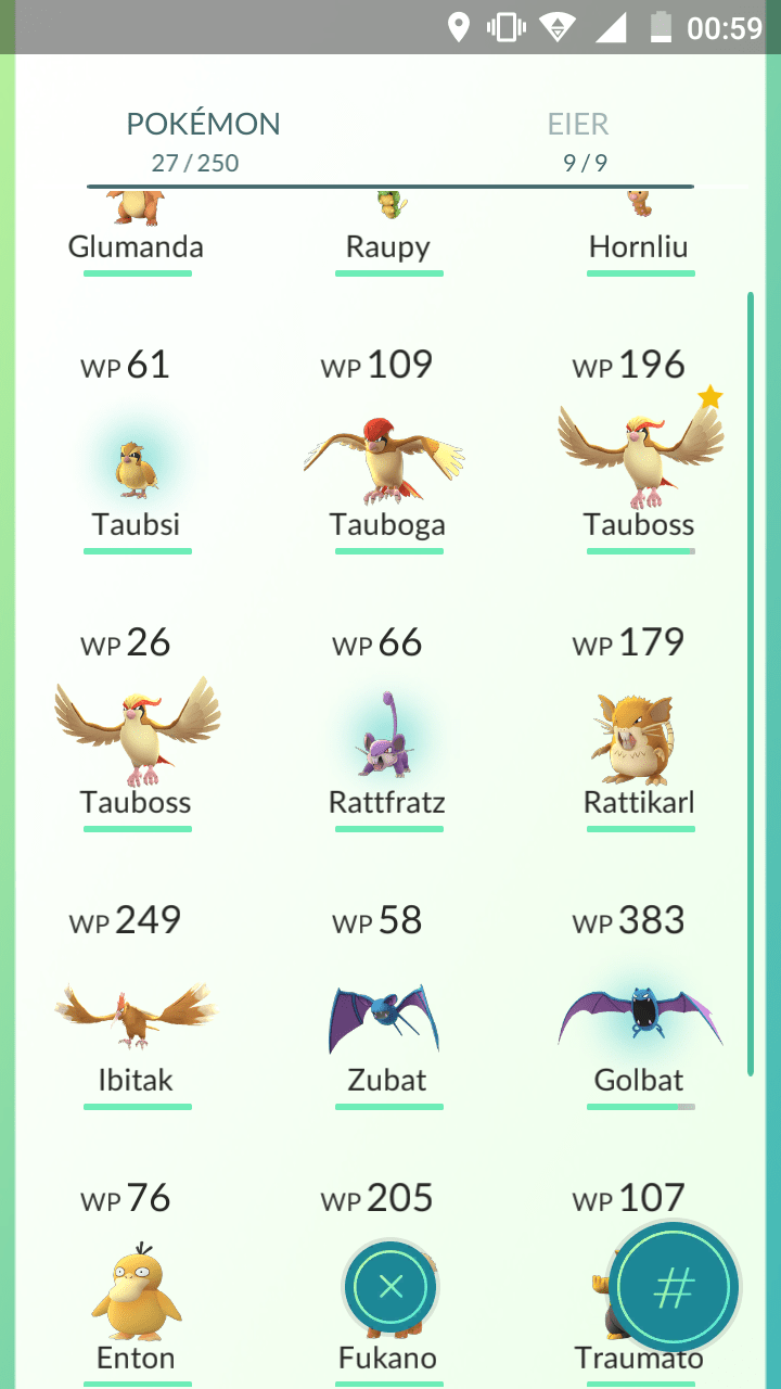 What do the blue circles behind Pidgey, Rattata and Golbat mean? r