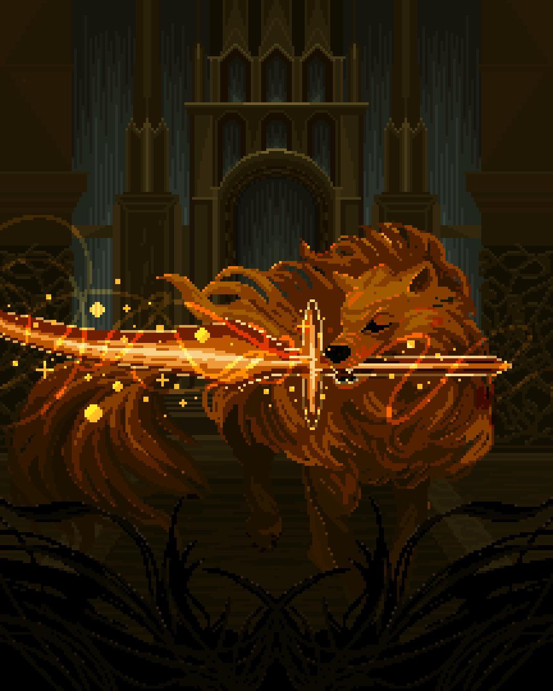 Red Wolf of Radagon eldenring 🔥 r/PixelArt