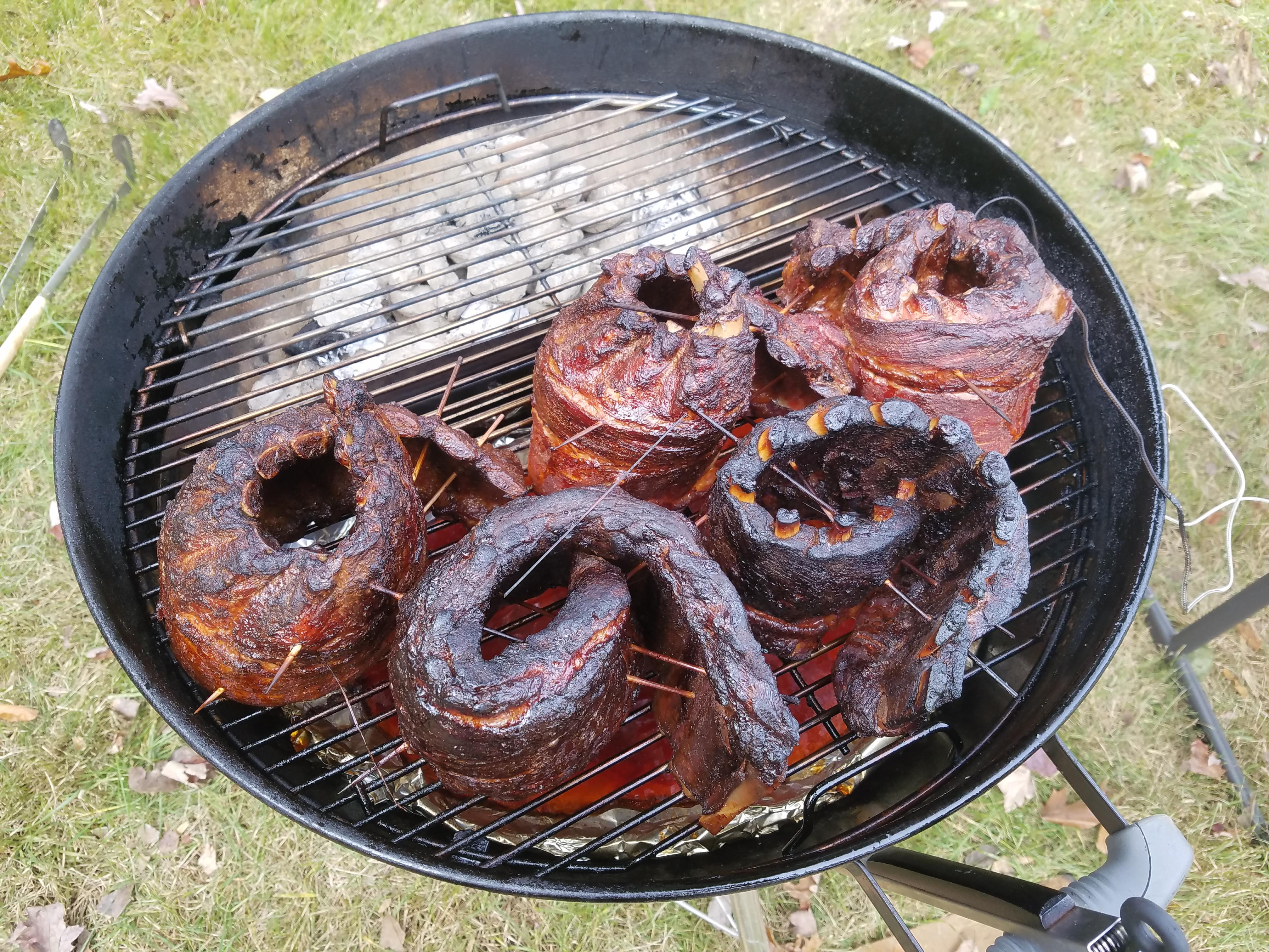 Rolled ribs on kettle (3 baby backs 2 SLC) r/grilling