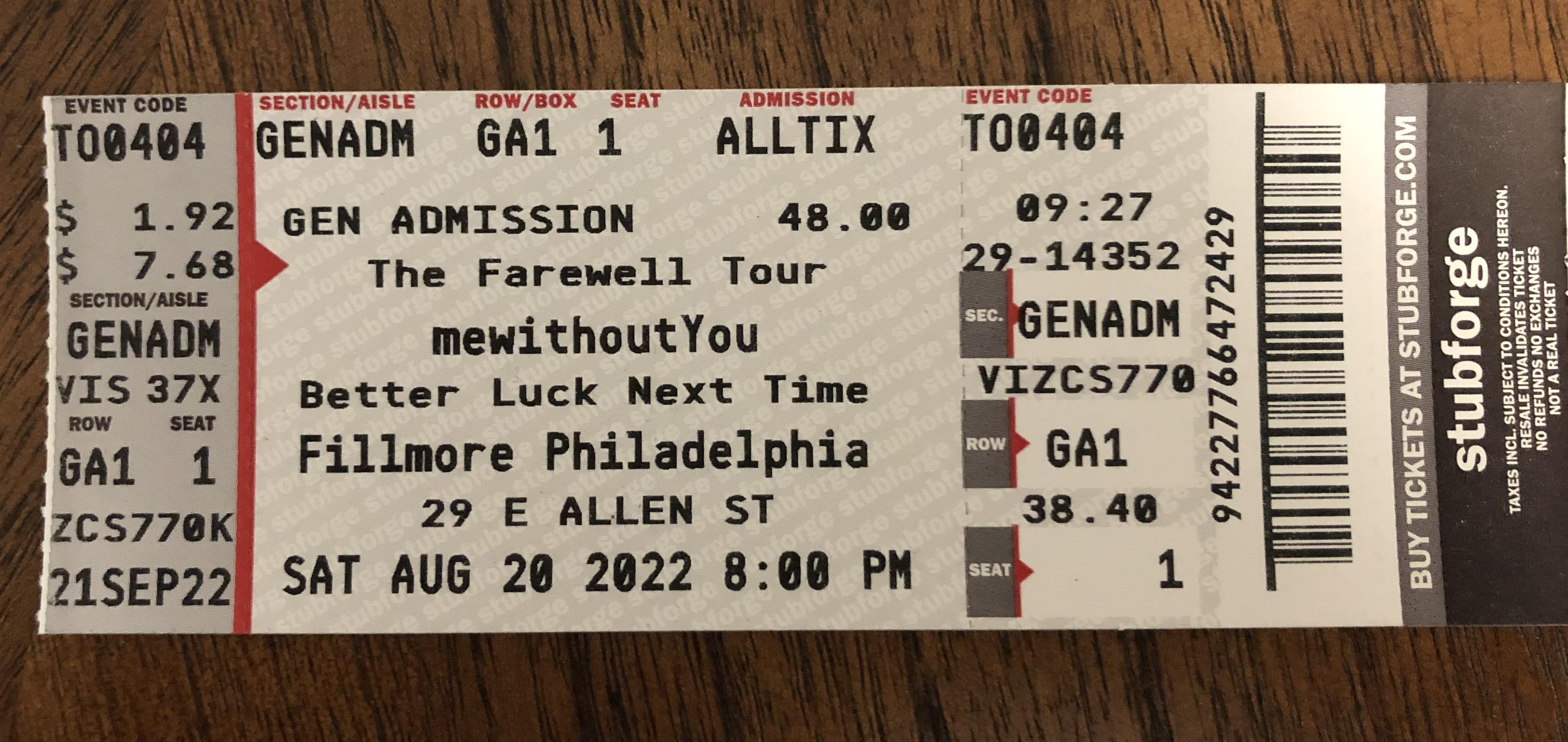 I made a custom ticket to remember The End of the End! r/mewithoutYou