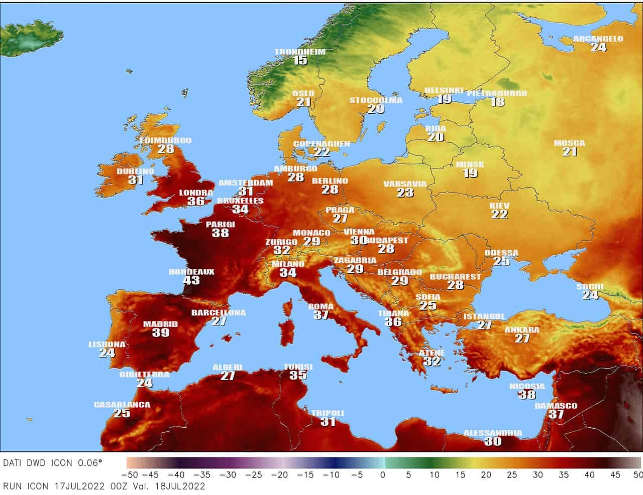 Heat wave sweeps over Western Europe — 2022/07/17 MapPorn