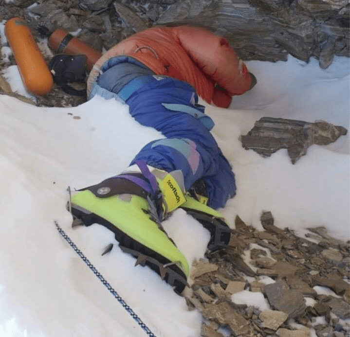 The frozen body of “Green Boots,” a climber who died on Mount Everest