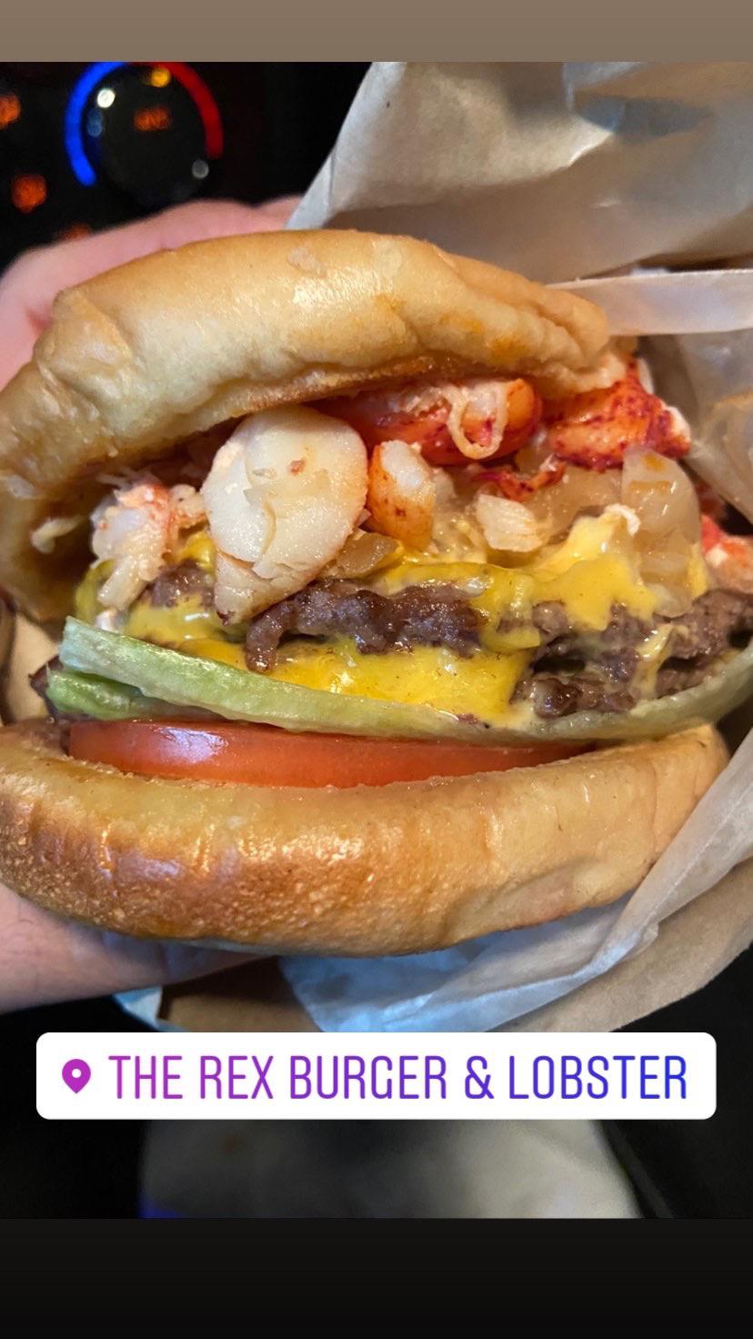 Rex Burger on LI, NY Double Smash patty with cheese and Lobster. r