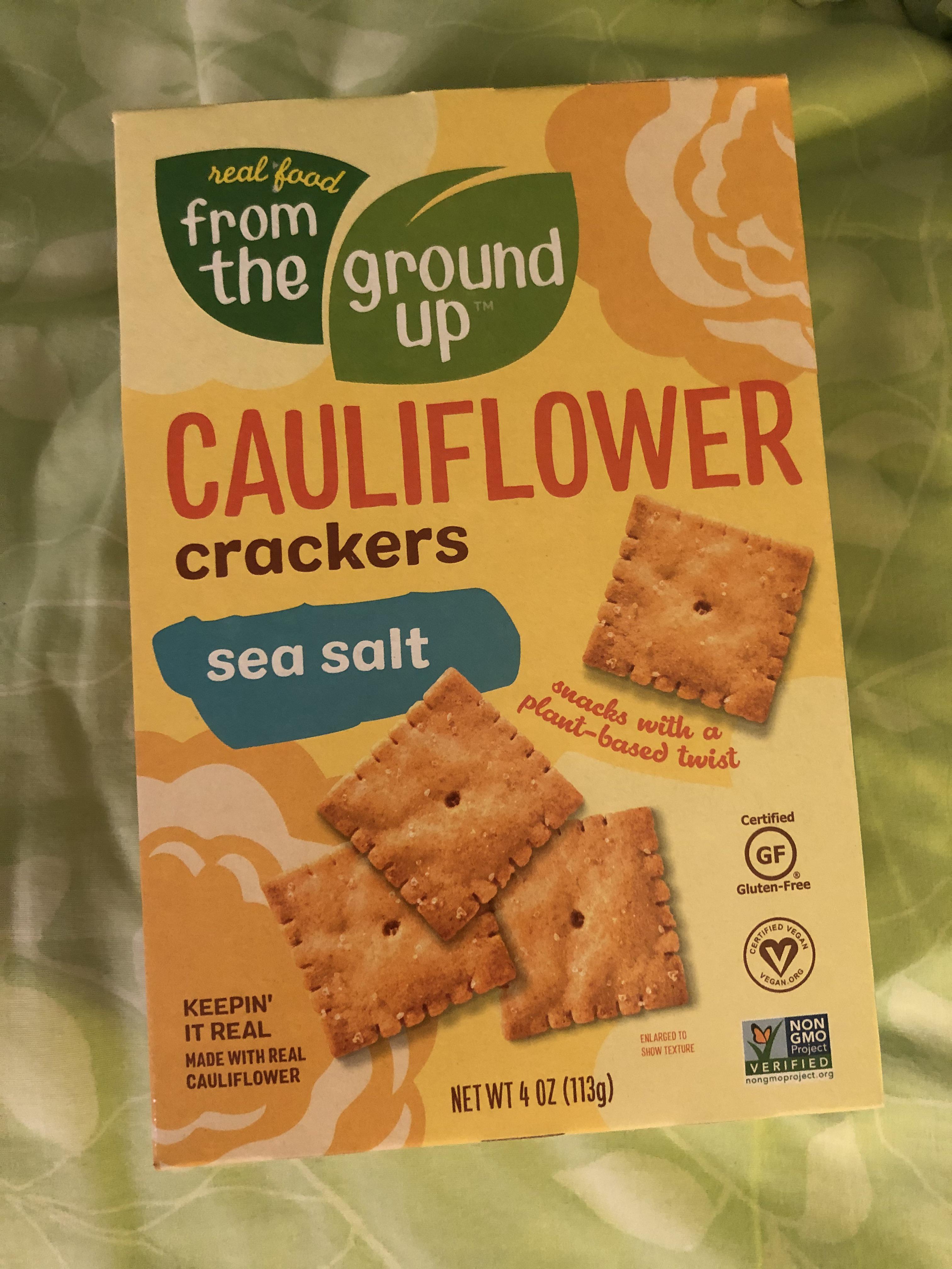 Cauliflower cheese crackers. 100 cal for 50 crackers or 400 cal for the