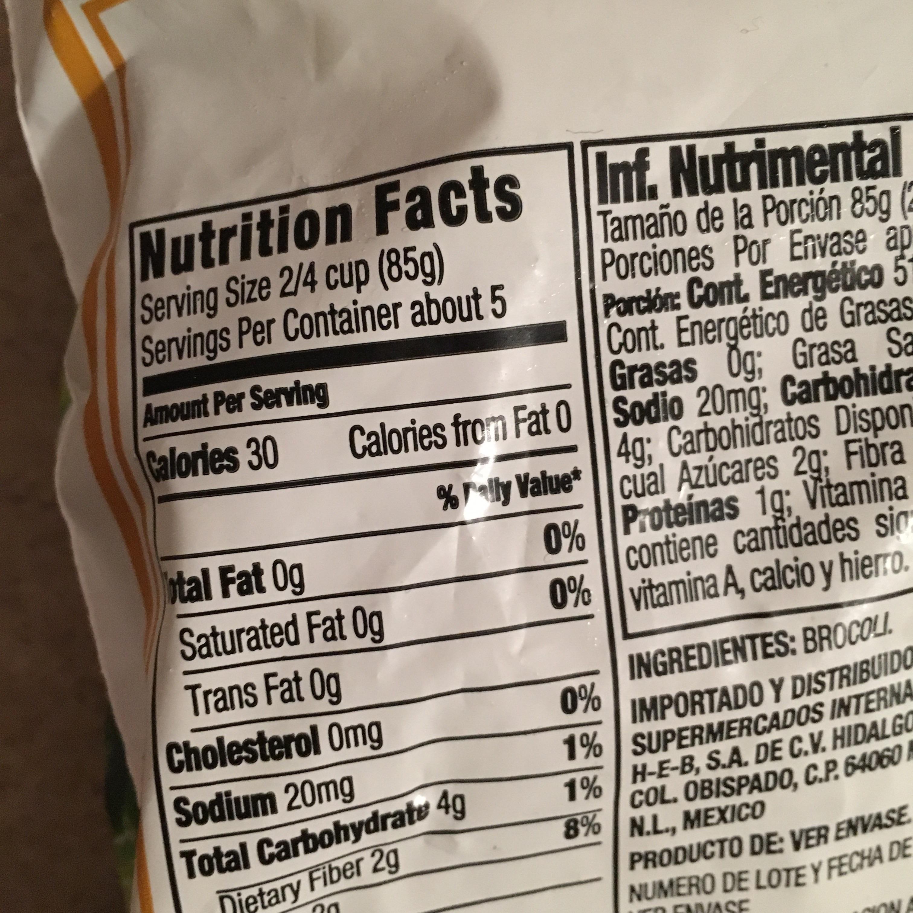 The serving size listed on this package of frozen broccoli. r/mildlyinfuriating