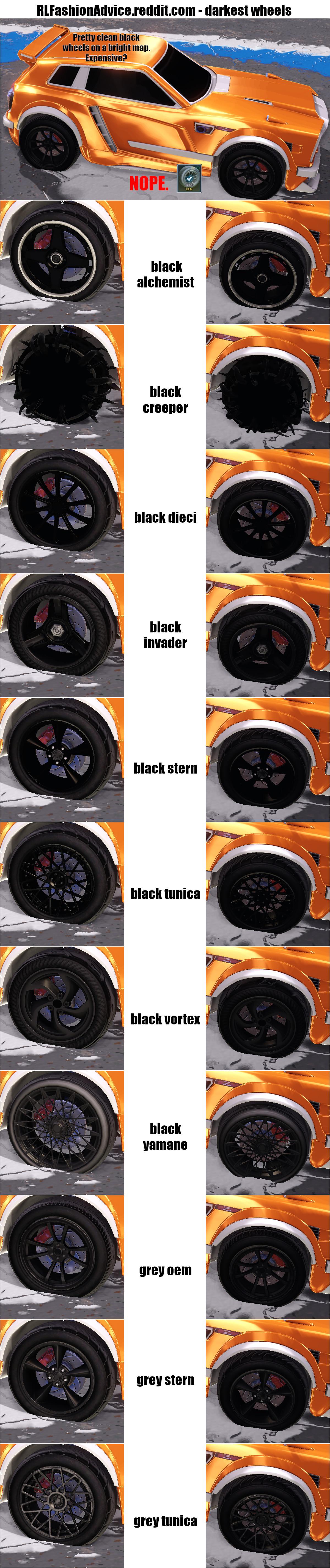 11 black / grey wheels compared with shots in the light and in the