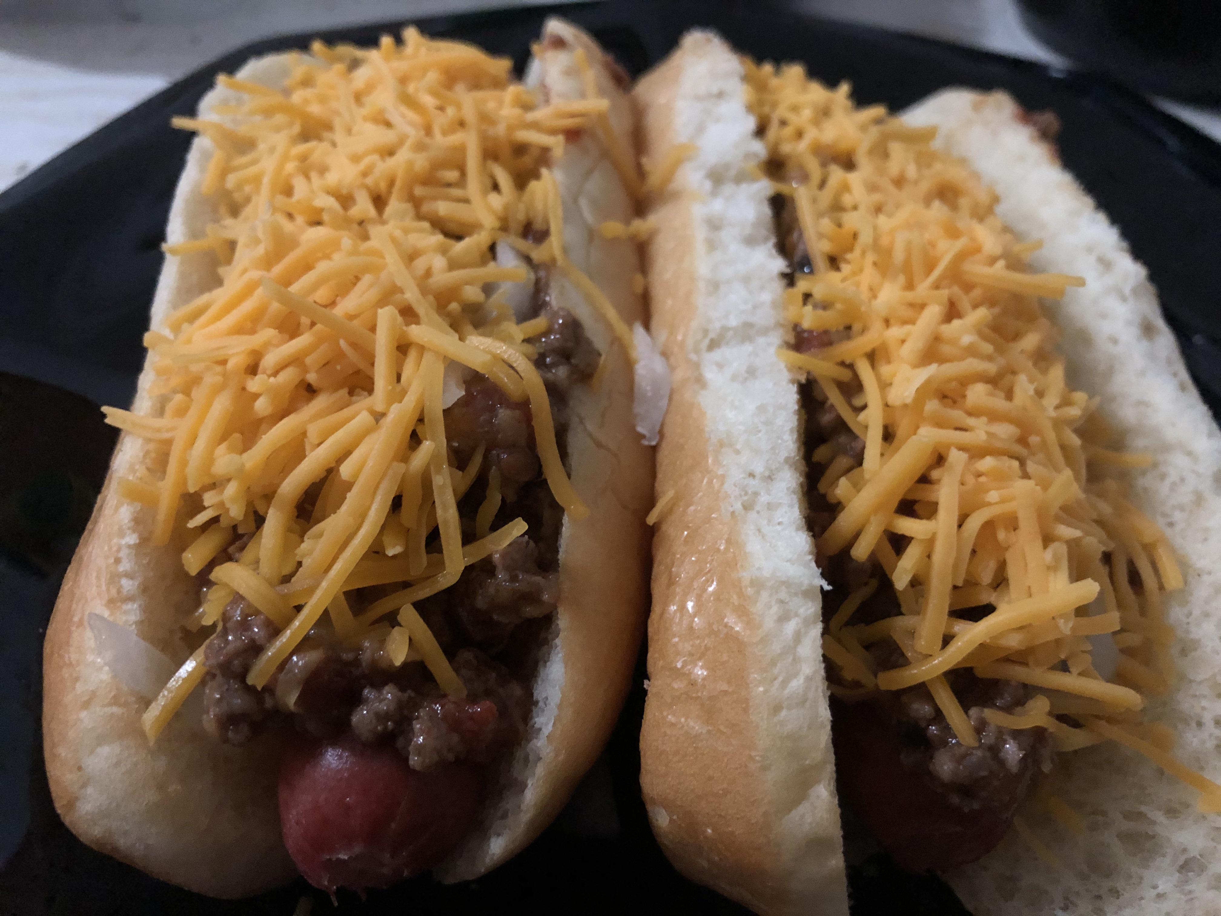 Homemade meat sauce on beer steamed Vienna dogs r/hot_dog