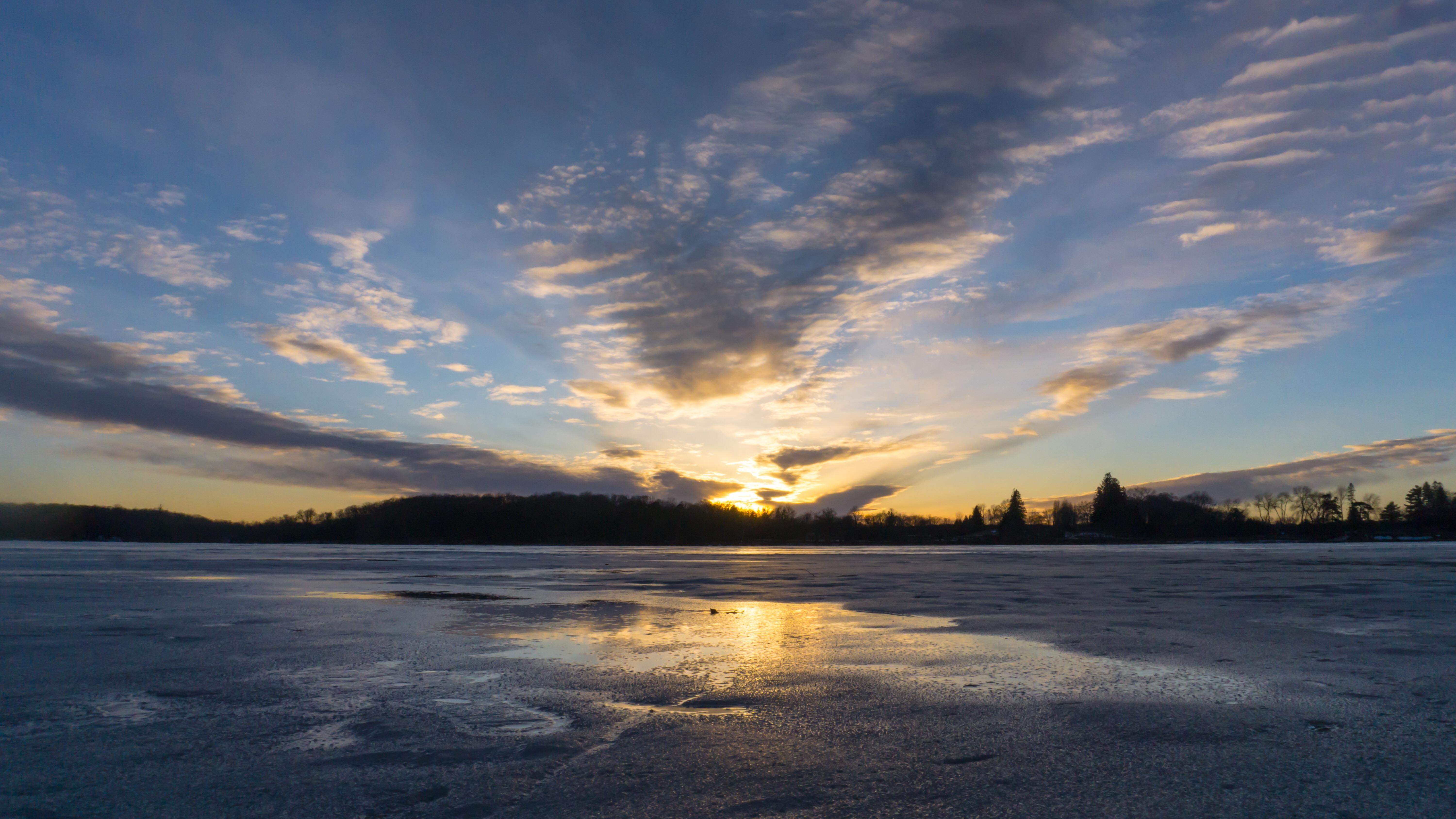Sunset over a melting lake in central Minnesota [OC] [1920x1080] r