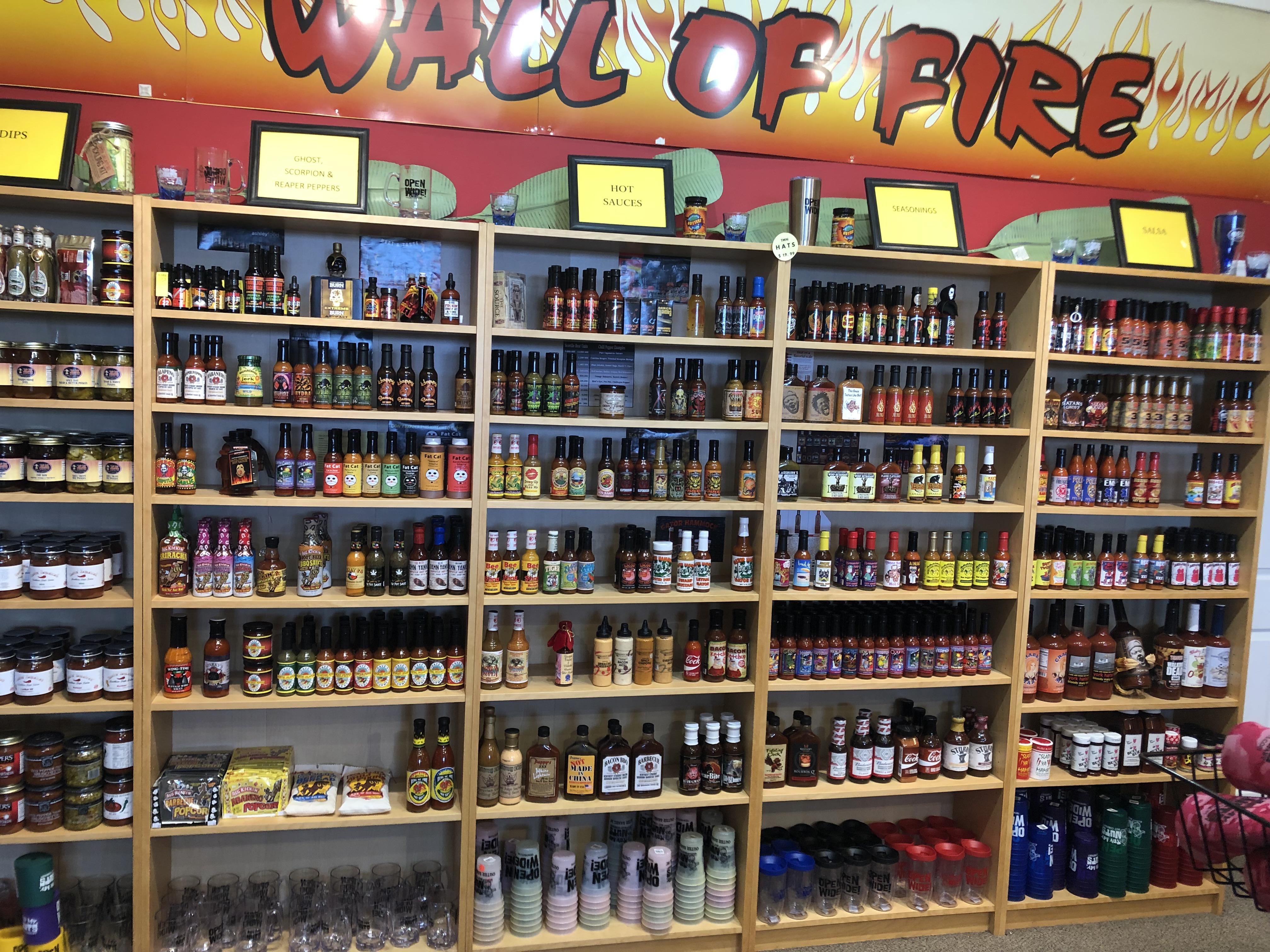 Check out the wall of fire at “Try My Nuts” in the Outer Banks, North