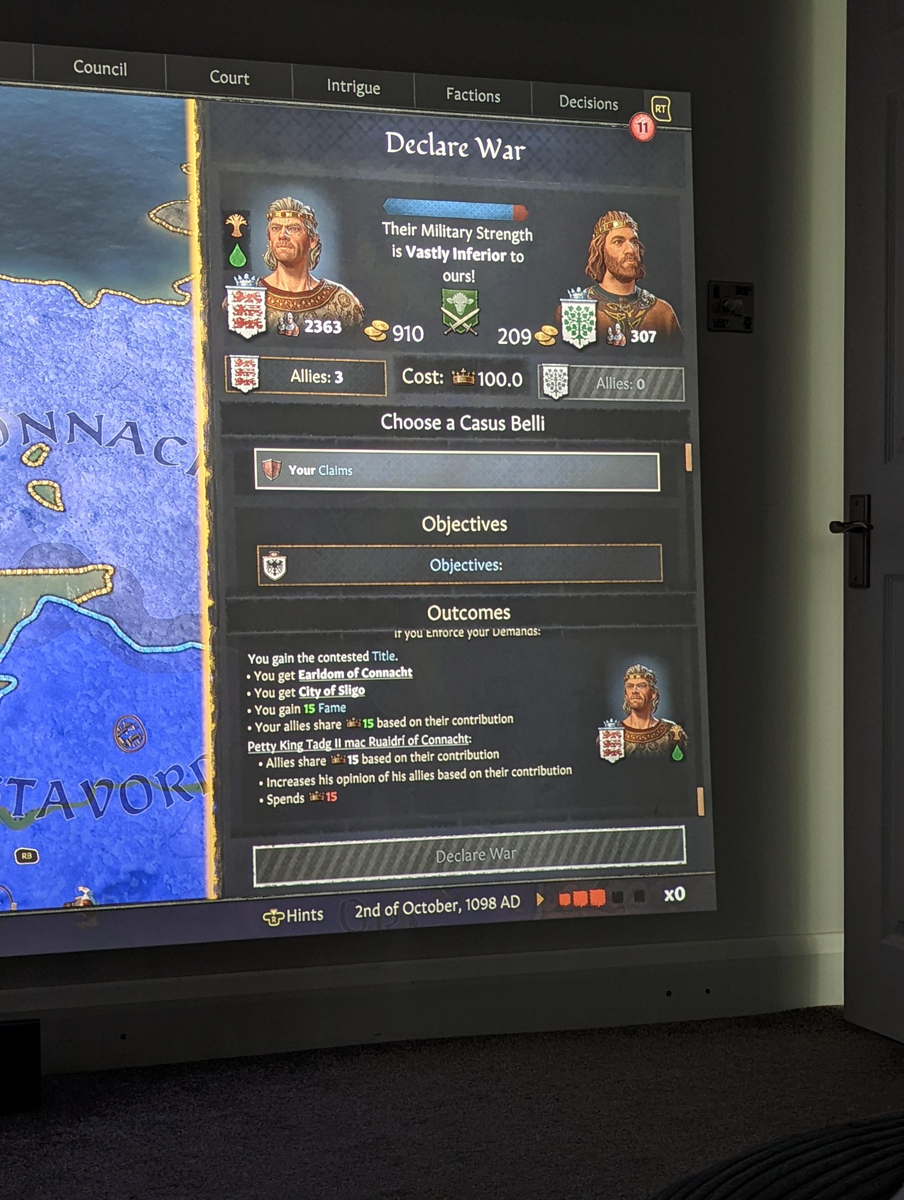 Why is declare war greyed out? the game itself suggested I could