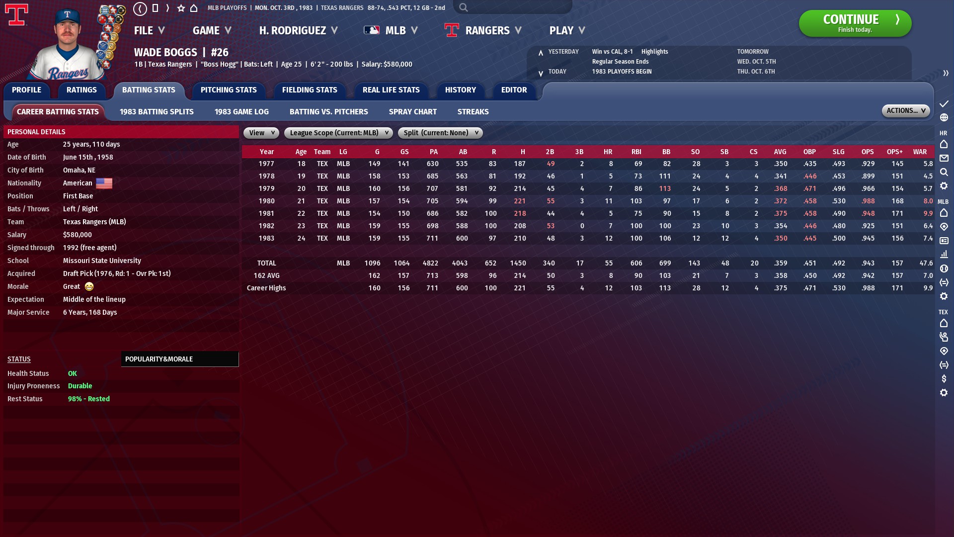 Does he break the career hits record? r/OOTP