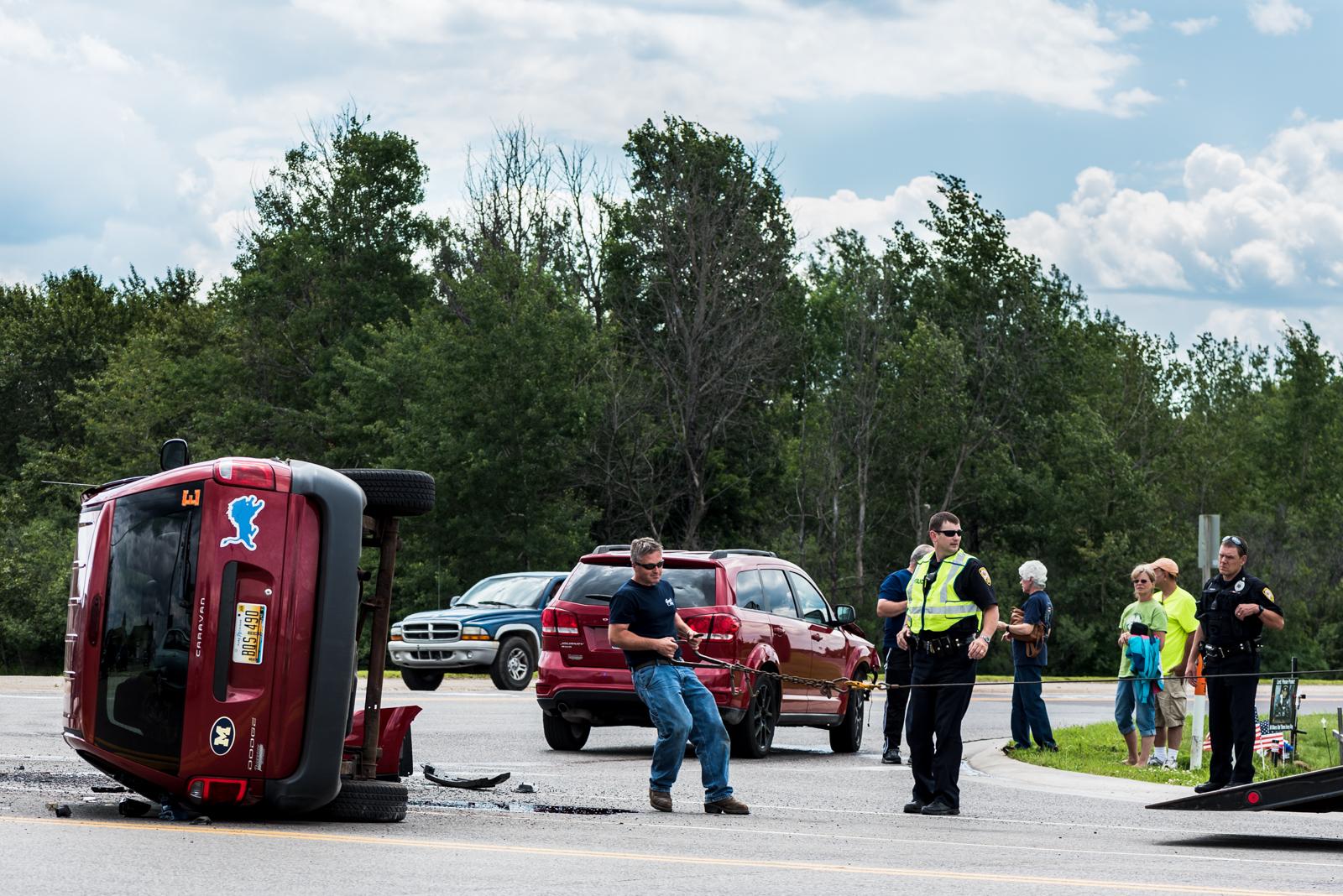 Broadside collision Vehicle struck hard enough to cause rollover r