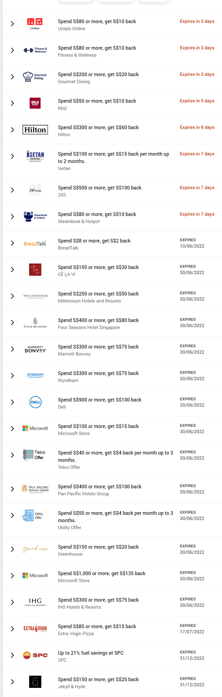 [Singapore] Card offers amex