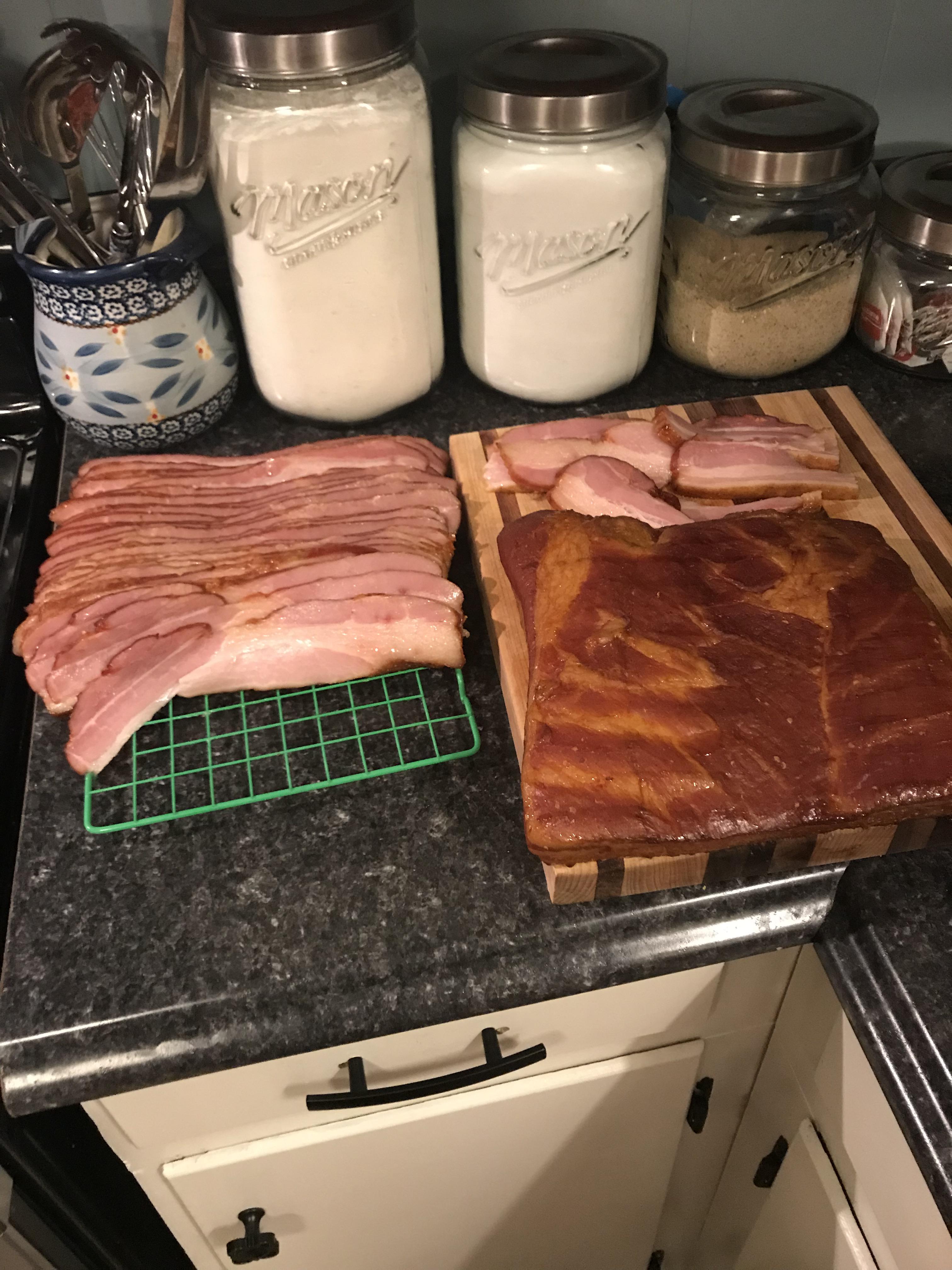 10 pounds of bacon! Cured for 9 days, rested on rack for another 2 days