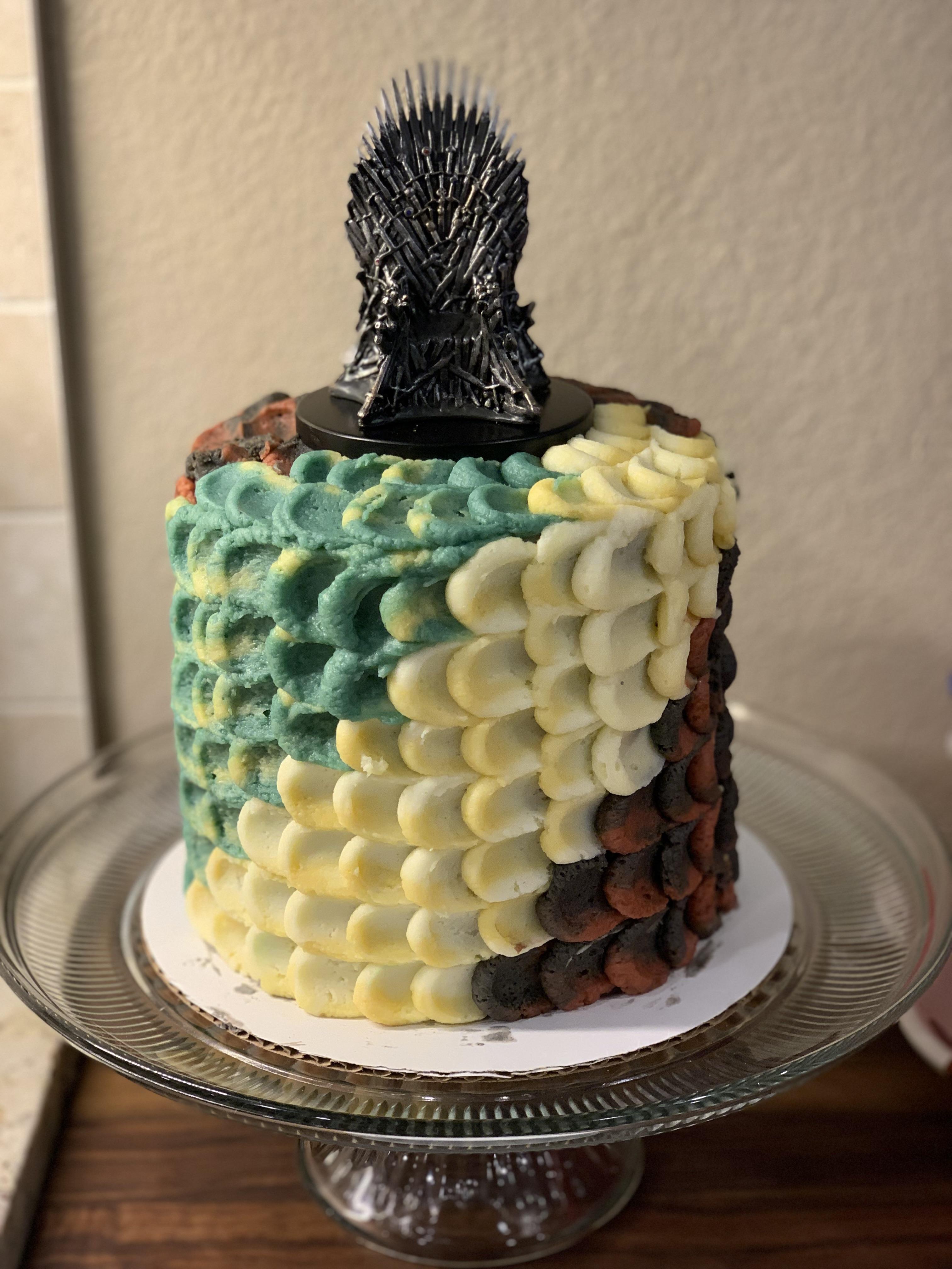 Made a dragon scale cake for our Game of Thrones watching party! r/Baking