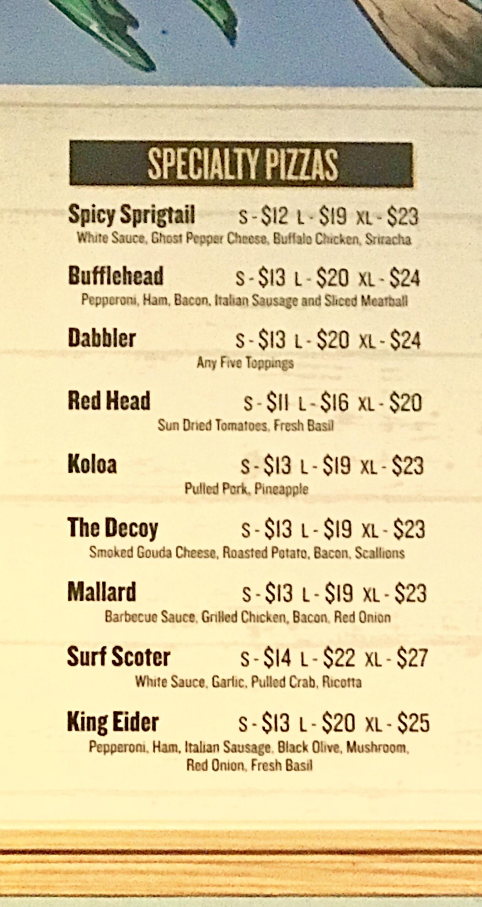 This restaurant (in Duck, NC) has their specialty pizzas named after